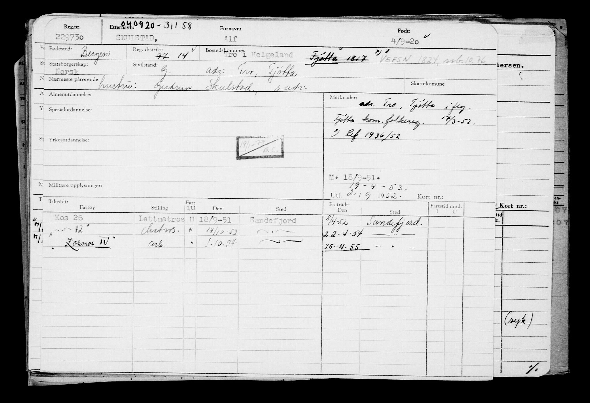 Direktoratet for sjømenn, AV/RA-S-3545/G/Gb/L0185: Hovedkort, 1920, s. 90