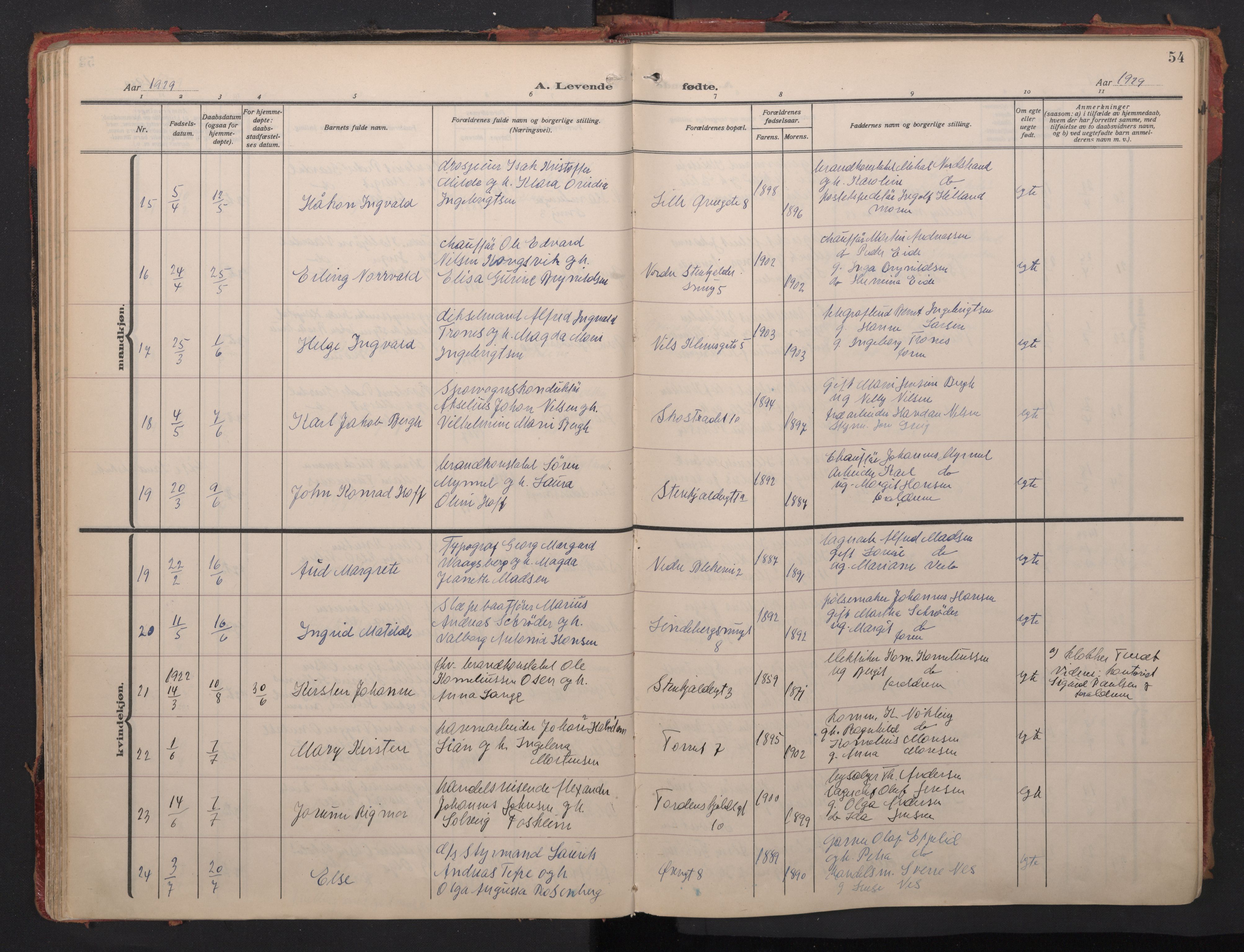 Korskirken sokneprestembete, AV/SAB-A-76101/H/Haa/L0024: Ministerialbok nr. B 11, 1923-1950, s. 53b-54a