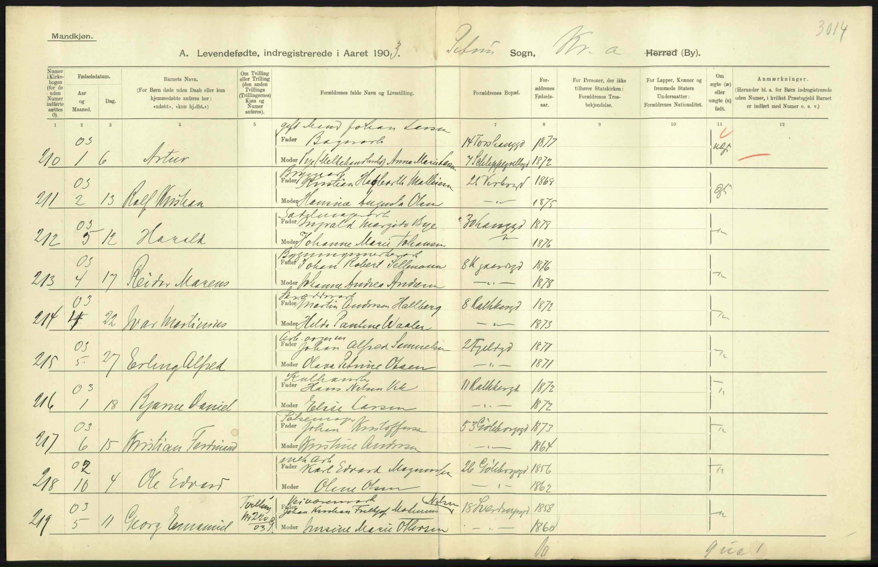 Statistisk sentralbyrå, Sosiodemografiske emner, Befolkning, AV/RA-S-2228/D/Df/Dfa/Dfaa/L0003: Kristiania: Fødte, 1903, s. 41