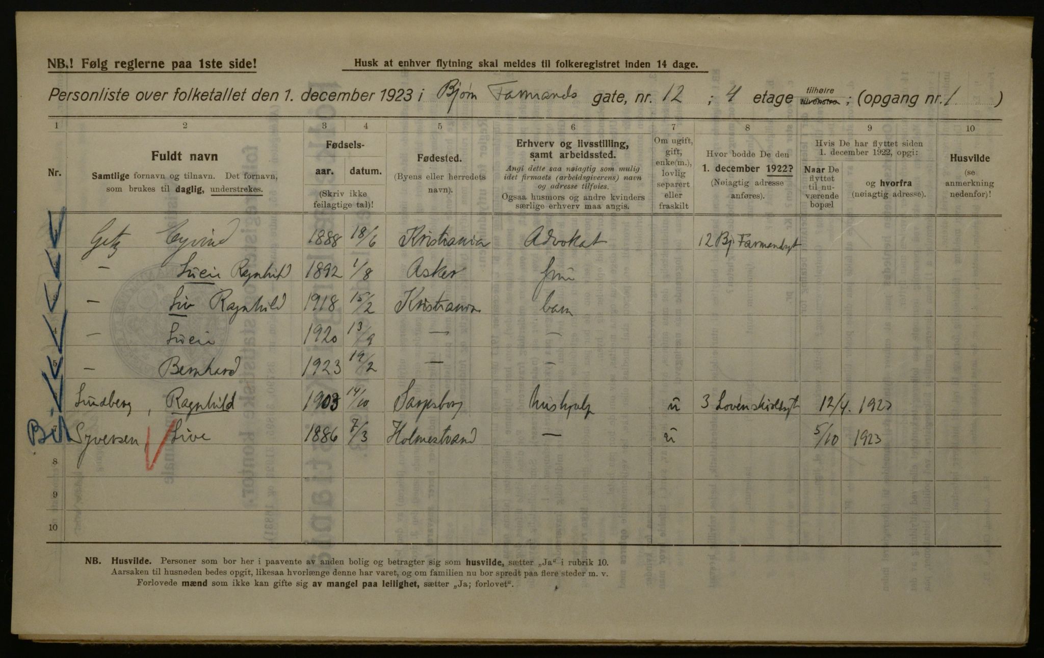 OBA, Kommunal folketelling 1.12.1923 for Kristiania, 1923, s. 7734