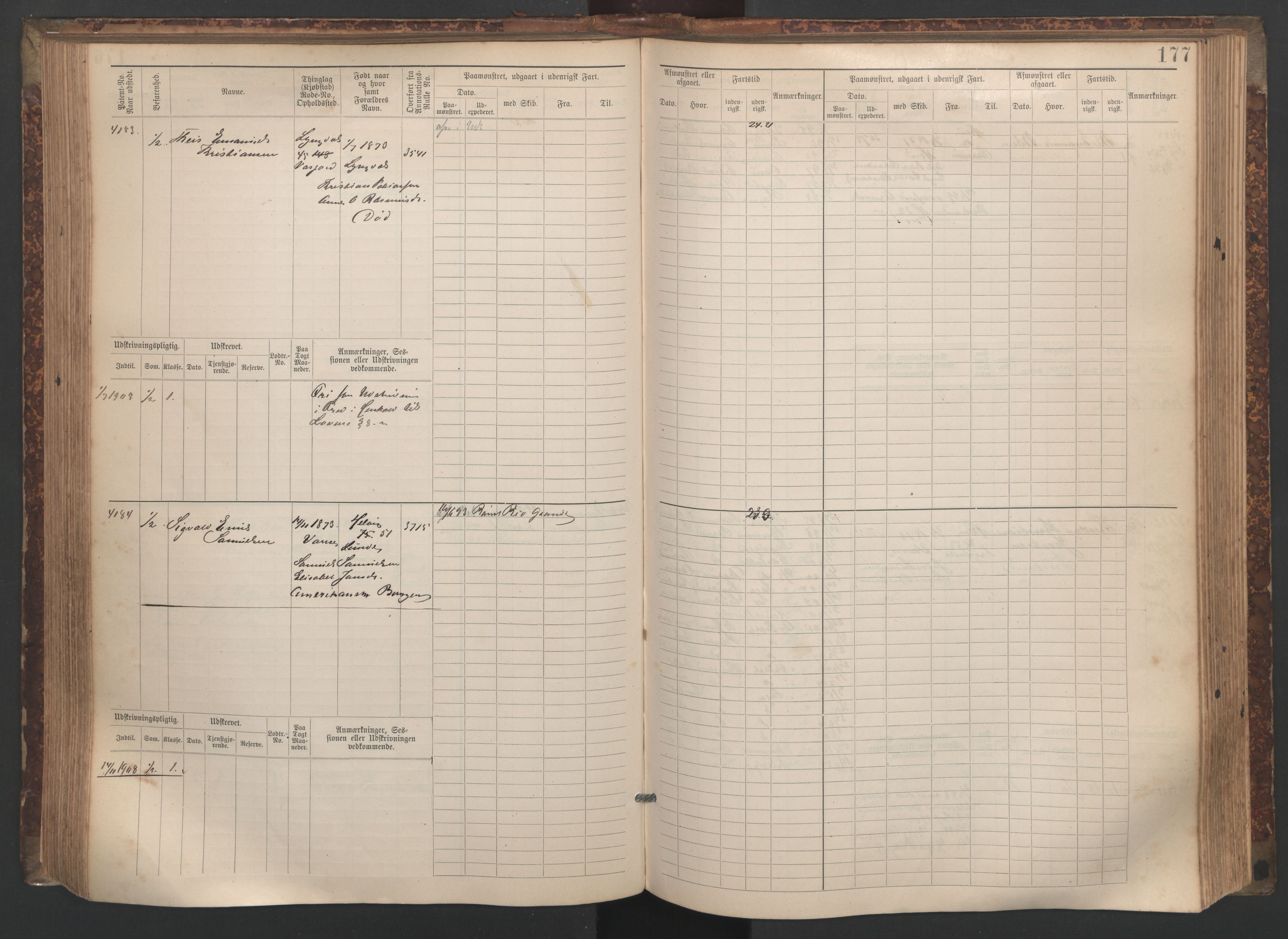 Farsund mønstringskrets, AV/SAK-2031-0017/F/Fb/L0020: Hovedrulle nr 3833-4506, Z-12, 1890-1930, s. 190