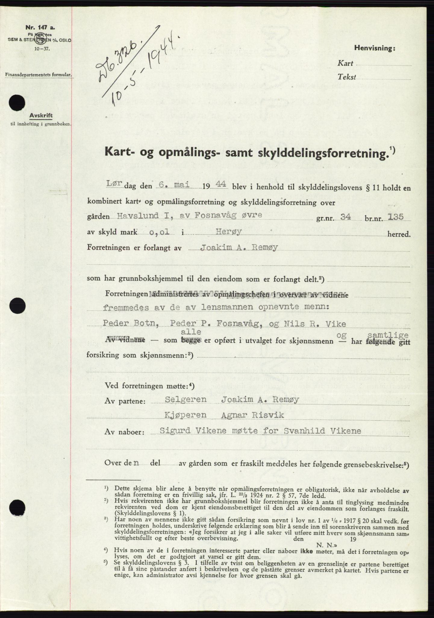 Søre Sunnmøre sorenskriveri, AV/SAT-A-4122/1/2/2C/L0076: Pantebok nr. 2A, 1943-1944, Dagboknr: 326/1944