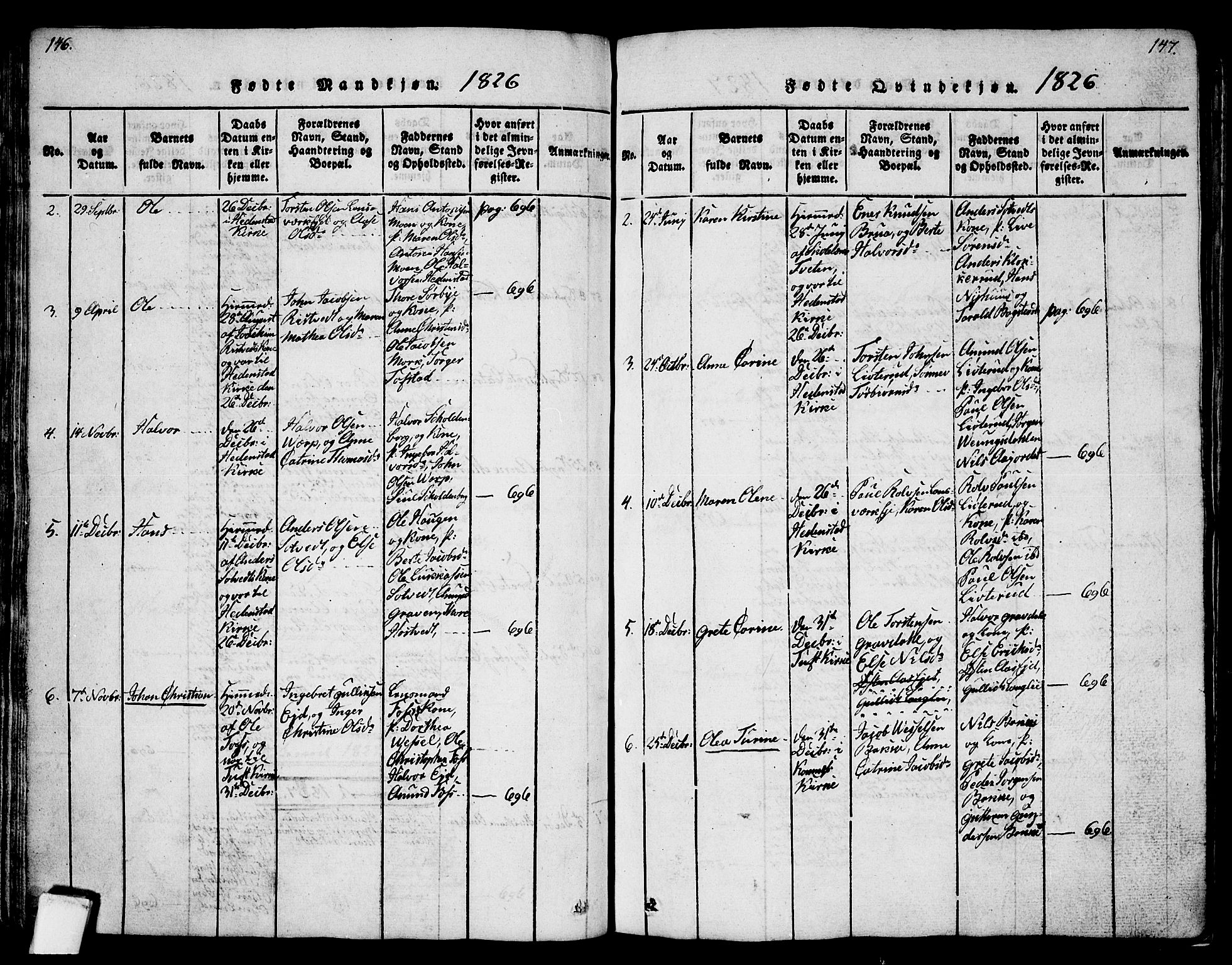 Sandsvær kirkebøker, AV/SAKO-A-244/G/Ga/L0003: Klokkerbok nr. I 3, 1817-1839, s. 146-147