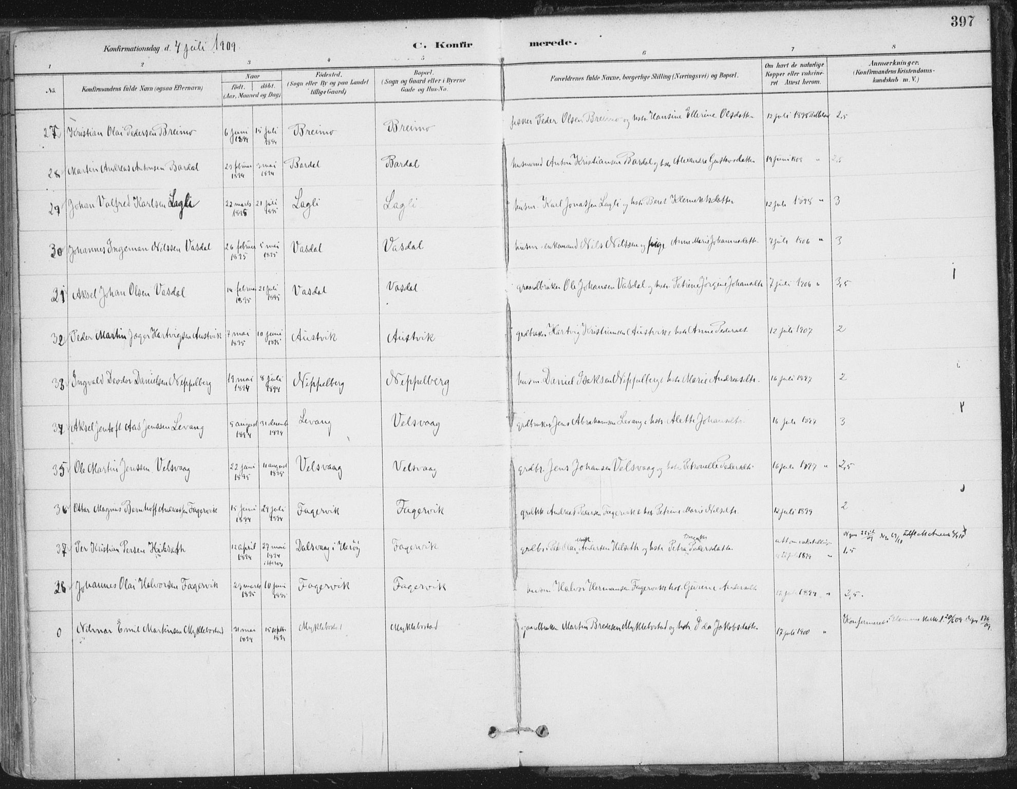 Ministerialprotokoller, klokkerbøker og fødselsregistre - Nordland, AV/SAT-A-1459/838/L0552: Ministerialbok nr. 838A10, 1880-1910, s. 397