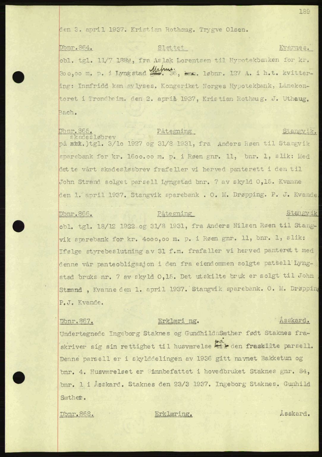 Nordmøre sorenskriveri, SAT/A-4132/1/2/2Ca: Pantebok nr. C80, 1936-1939, Dagboknr: 864/1937