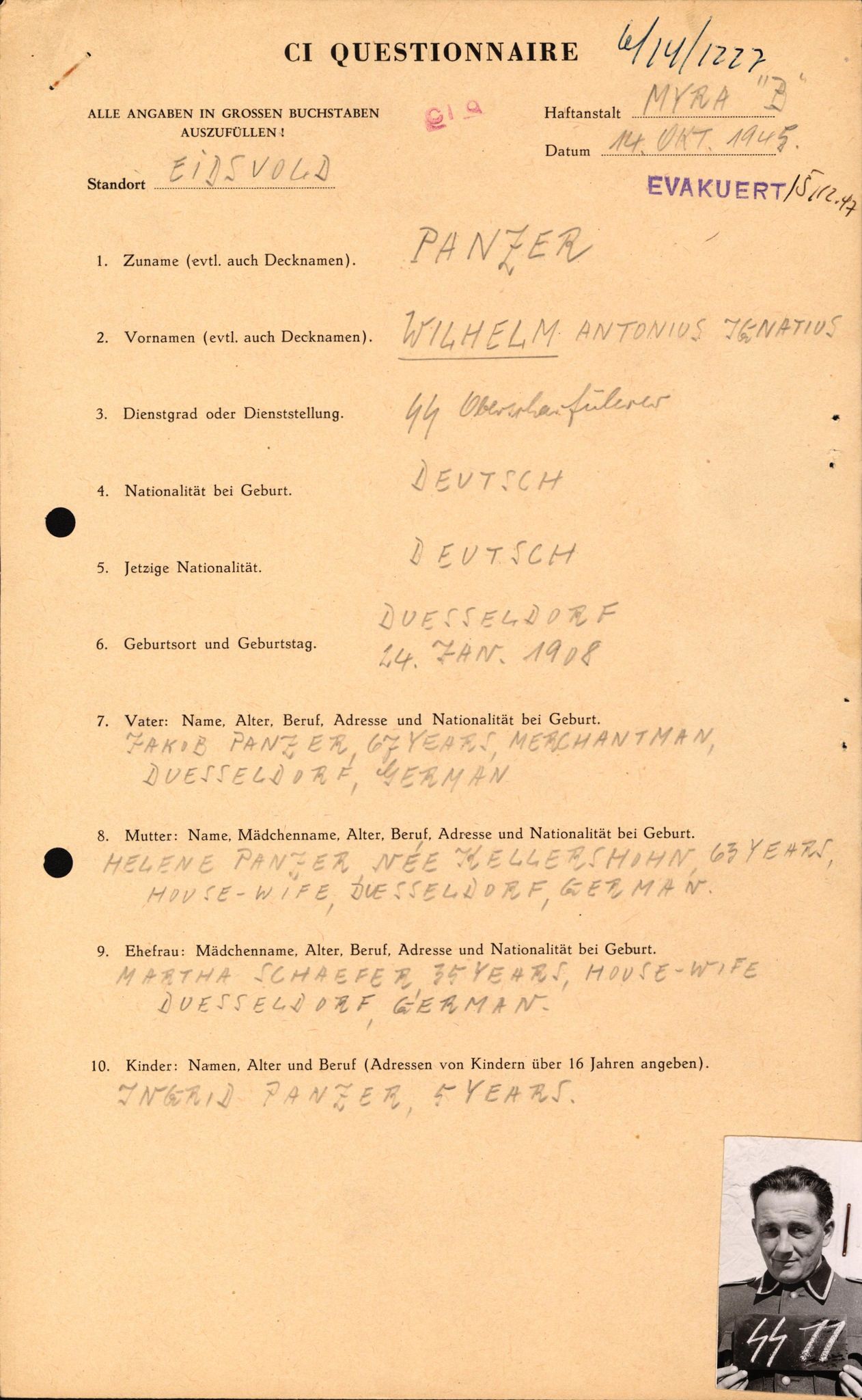 Forsvaret, Forsvarets overkommando II, AV/RA-RAFA-3915/D/Db/L0025: CI Questionaires. Tyske okkupasjonsstyrker i Norge. Tyskere., 1945-1946, s. 329