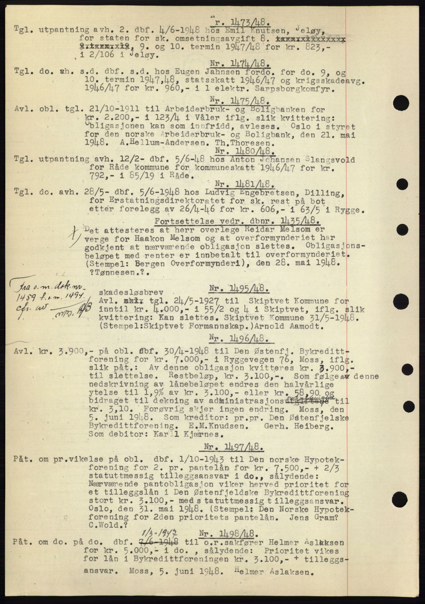 Moss sorenskriveri, SAO/A-10168: Pantebok nr. C10, 1938-1950, Dagboknr: 1473/1948