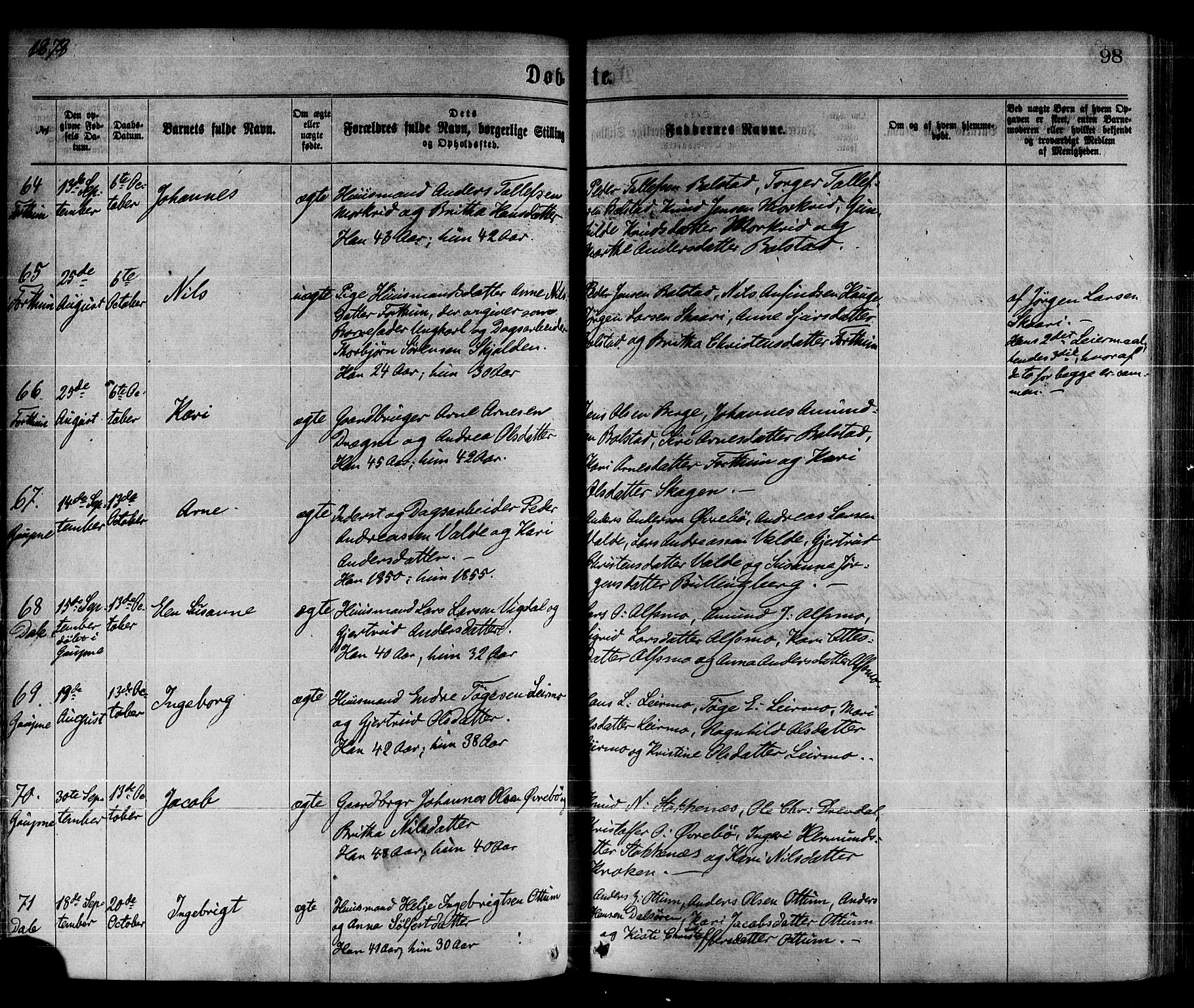 Luster sokneprestembete, AV/SAB-A-81101/H/Haa/Haaa/L0010: Ministerialbok nr. A 10, 1871-1886, s. 98
