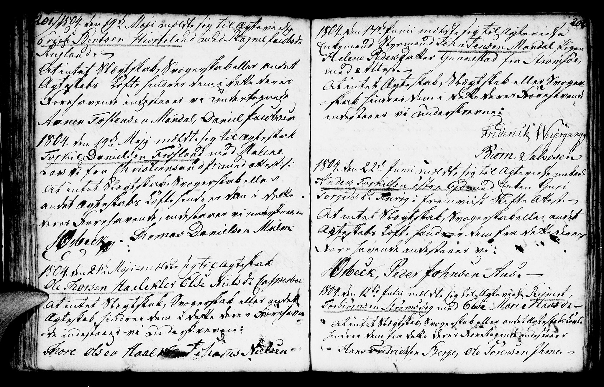 Mandal sokneprestkontor, AV/SAK-1111-0030/F/Fa/Faa/L0007: Ministerialbok nr. A 7, 1783-1818, s. 201-202