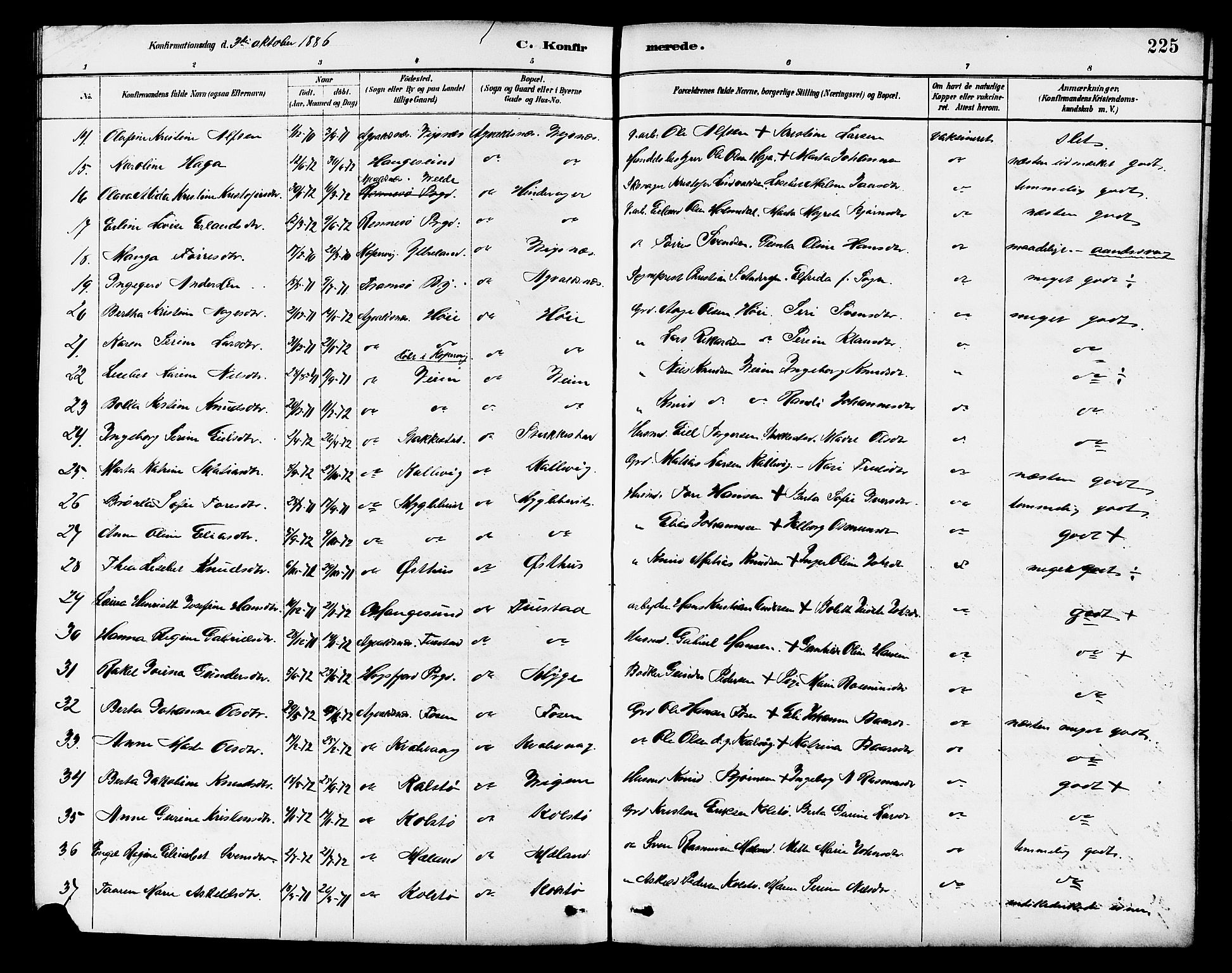 Avaldsnes sokneprestkontor, AV/SAST-A -101851/H/Ha/Hab/L0007: Klokkerbok nr. B 7, 1885-1909, s. 225