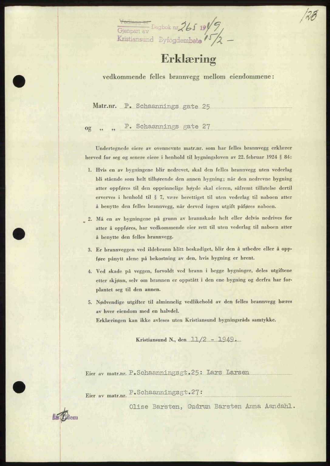 Kristiansund byfogd, AV/SAT-A-4587/A/27: Pantebok nr. 45, 1948-1949, Dagboknr: 265/1949
