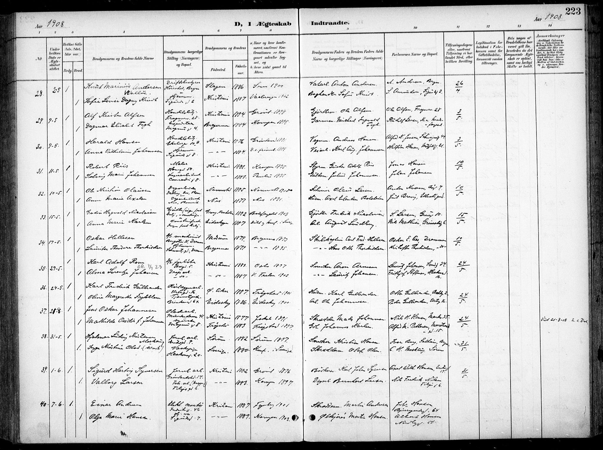 Kampen prestekontor Kirkebøker, AV/SAO-A-10853/F/Fa/L0009: Ministerialbok nr. I 9, 1899-1911, s. 223
