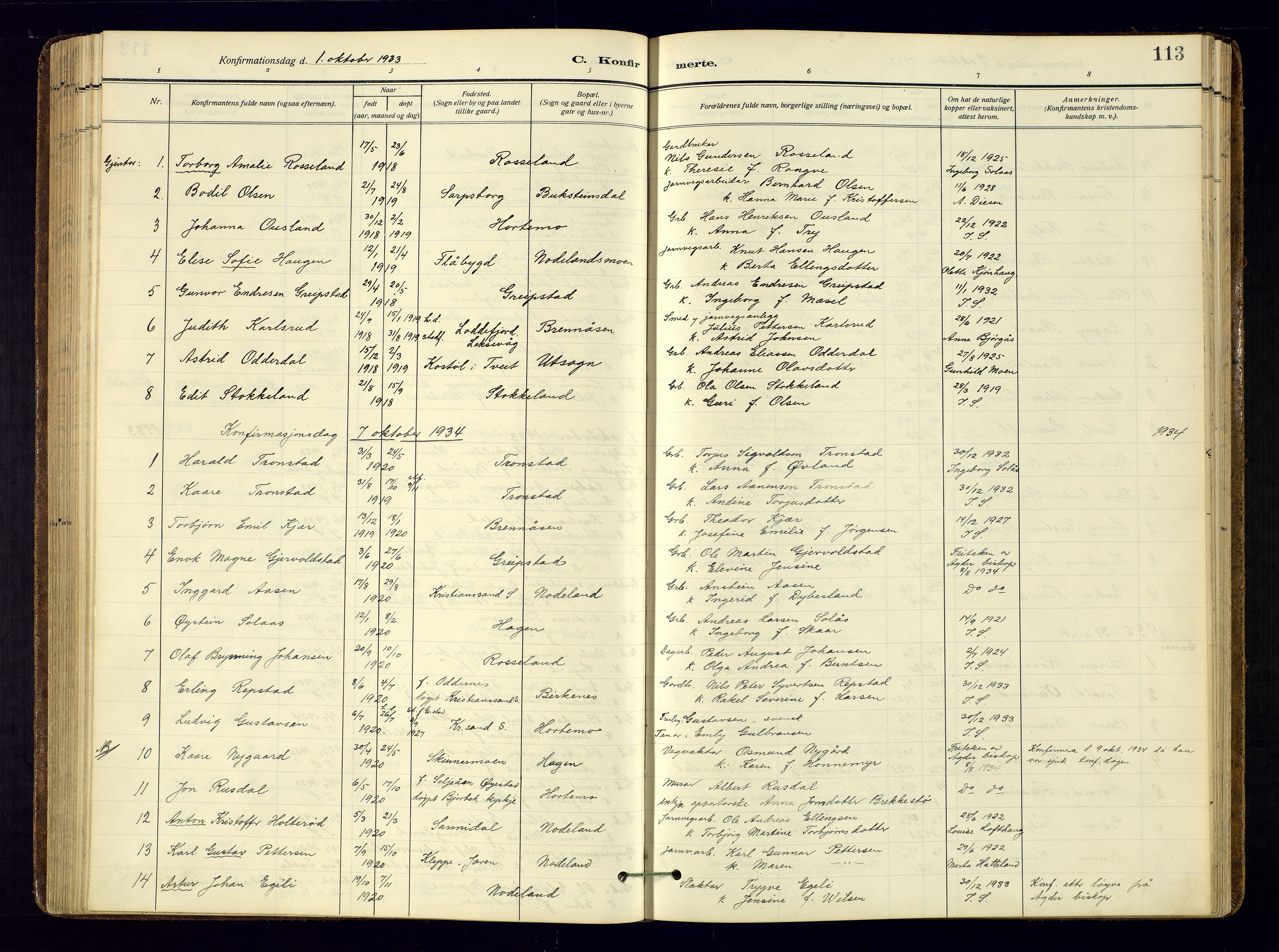 Søgne sokneprestkontor, AV/SAK-1111-0037/F/Fa/Faa/L0004: Ministerialbok nr. A-4, 1911-1945, s. 113