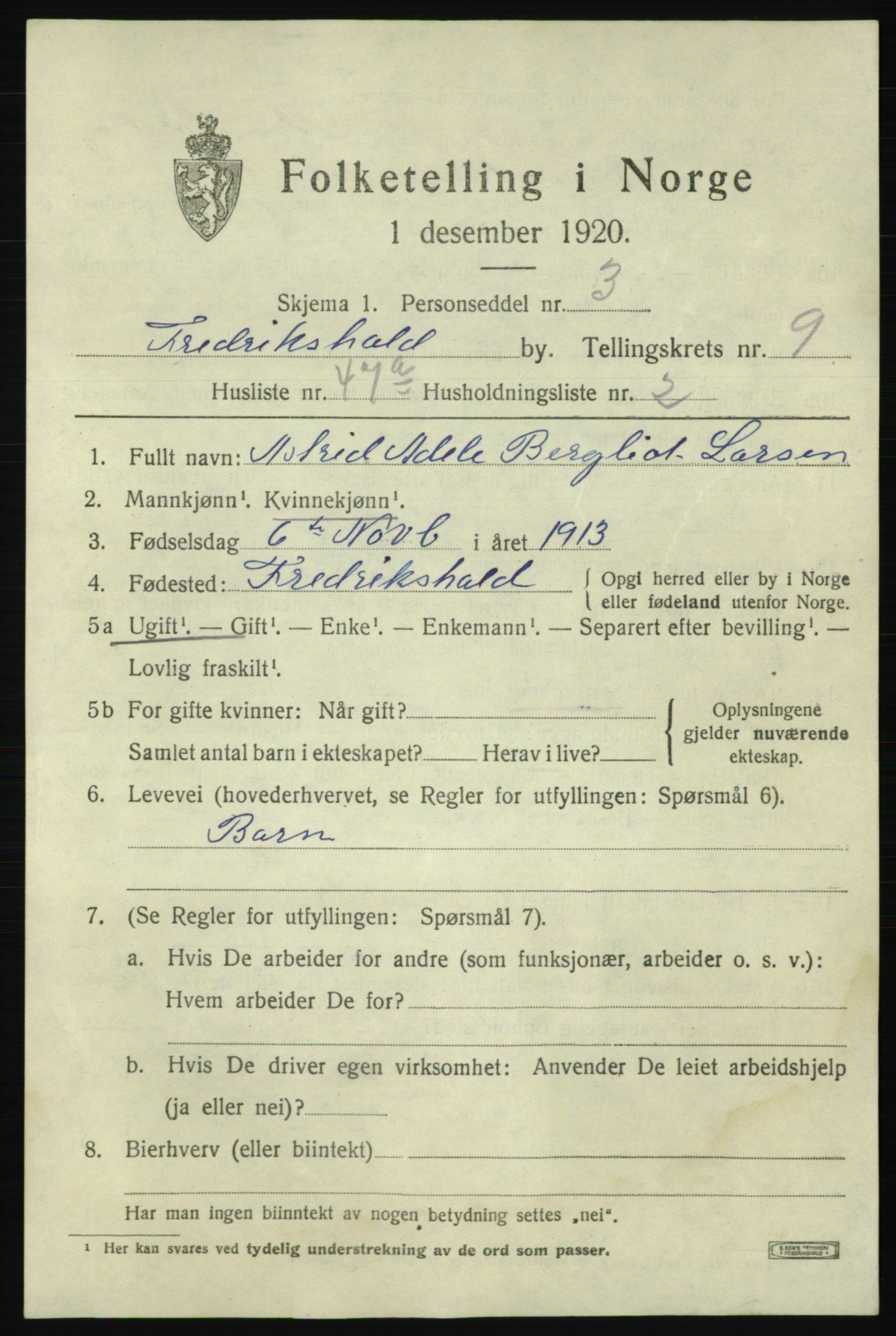 SAO, Folketelling 1920 for 0101 Fredrikshald kjøpstad, 1920, s. 16997