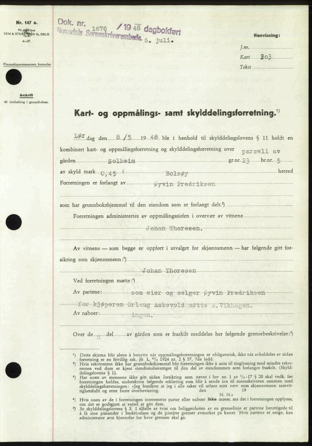 Romsdal sorenskriveri, SAT/A-4149/1/2/2C: Pantebok nr. A26, 1948-1948, Dagboknr: 1676/1948