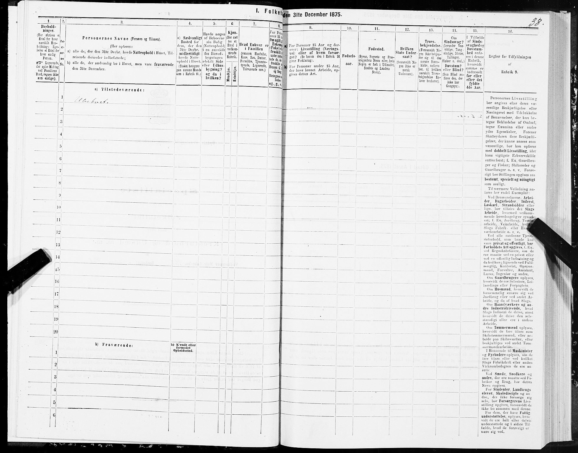 SAT, Folketelling 1875 for 1634P Oppdal prestegjeld, 1875, s. 3038