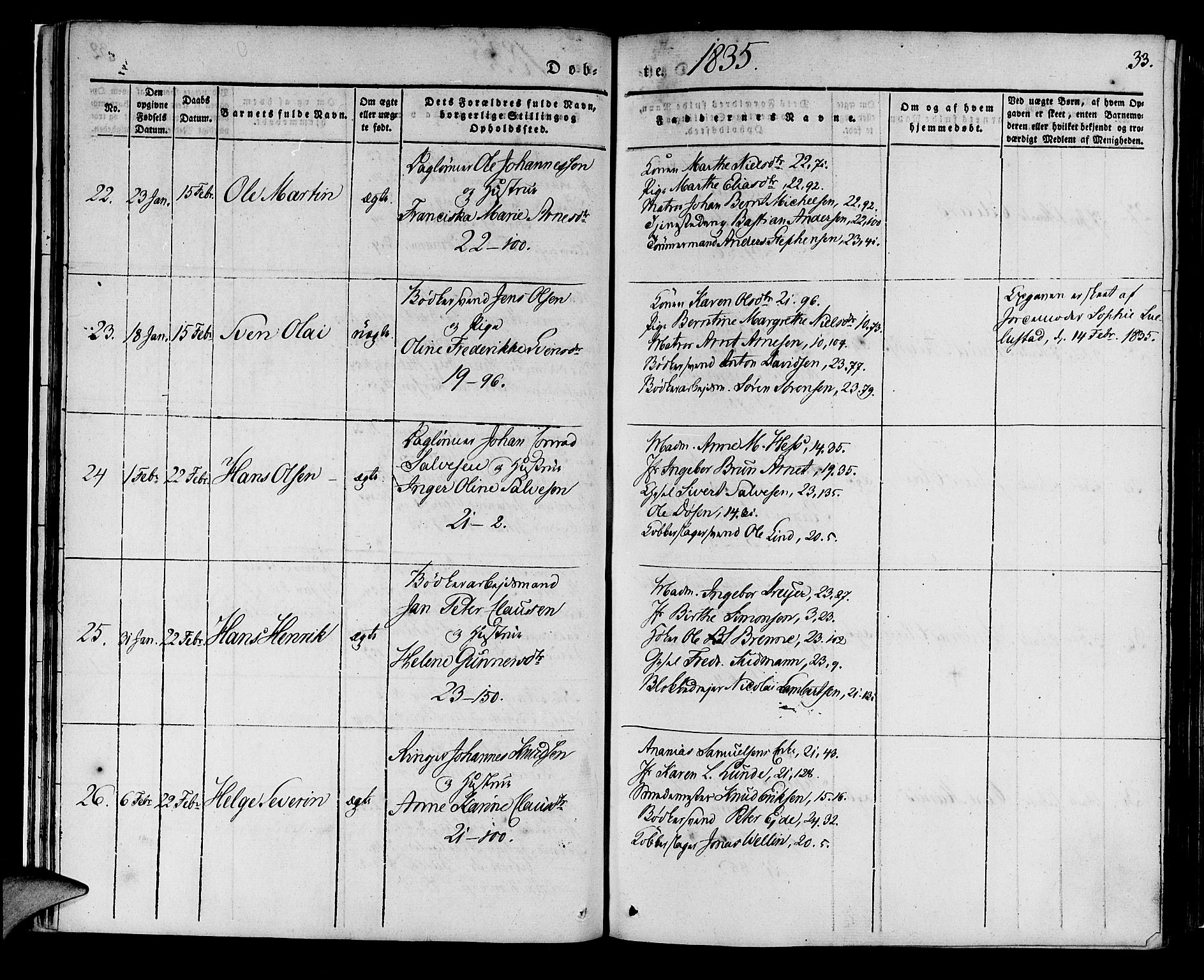 Korskirken sokneprestembete, AV/SAB-A-76101/H/Haa/L0015: Ministerialbok nr. B 1, 1833-1841, s. 33
