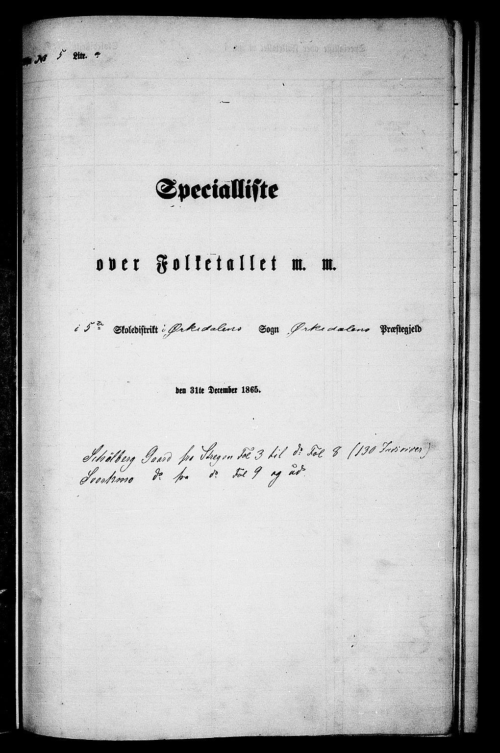 RA, Folketelling 1865 for 1638P Orkdal prestegjeld, 1865, s. 138