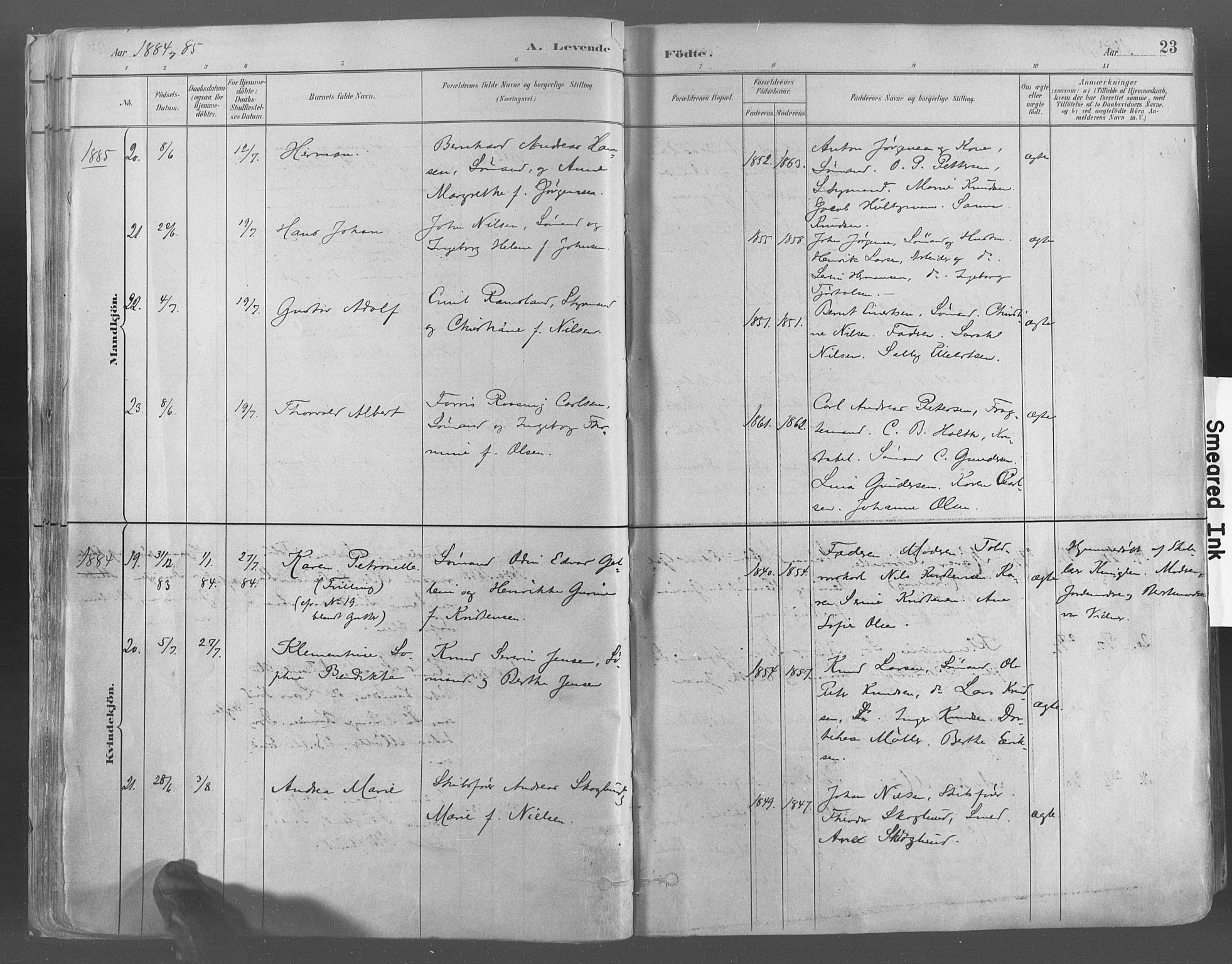 Risør sokneprestkontor, AV/SAK-1111-0035/F/Fa/L0005: Ministerialbok nr. A 5, 1883-1895, s. 23
