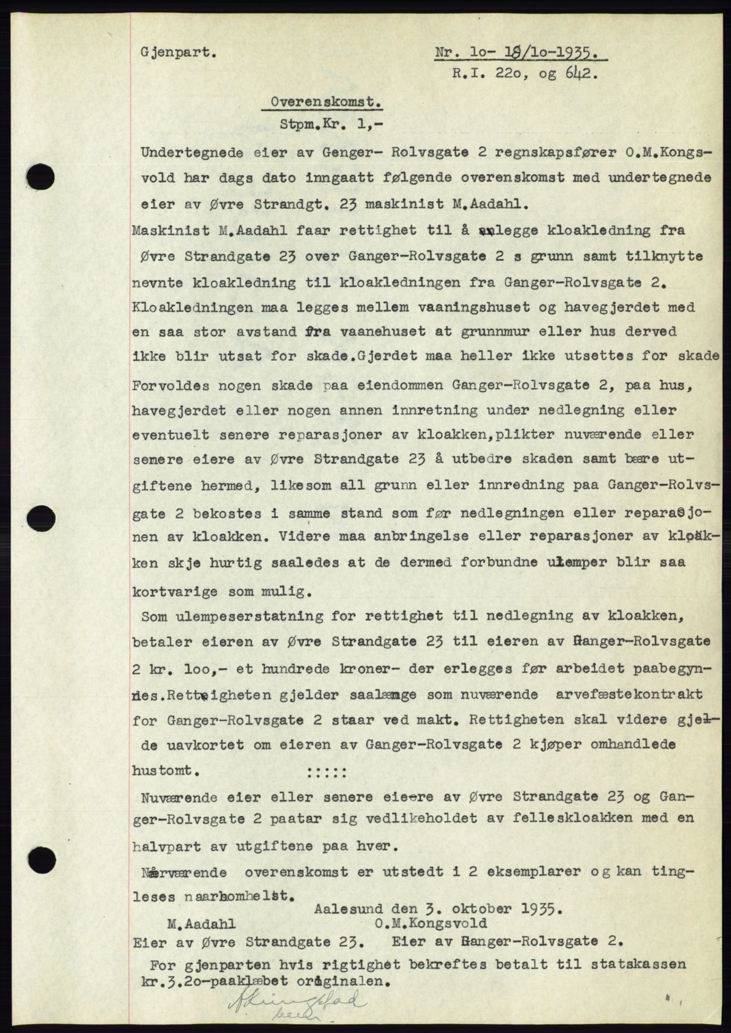 Ålesund byfogd, AV/SAT-A-4384: Pantebok nr. 32, 1934-1935, Tingl.dato: 18.10.1935