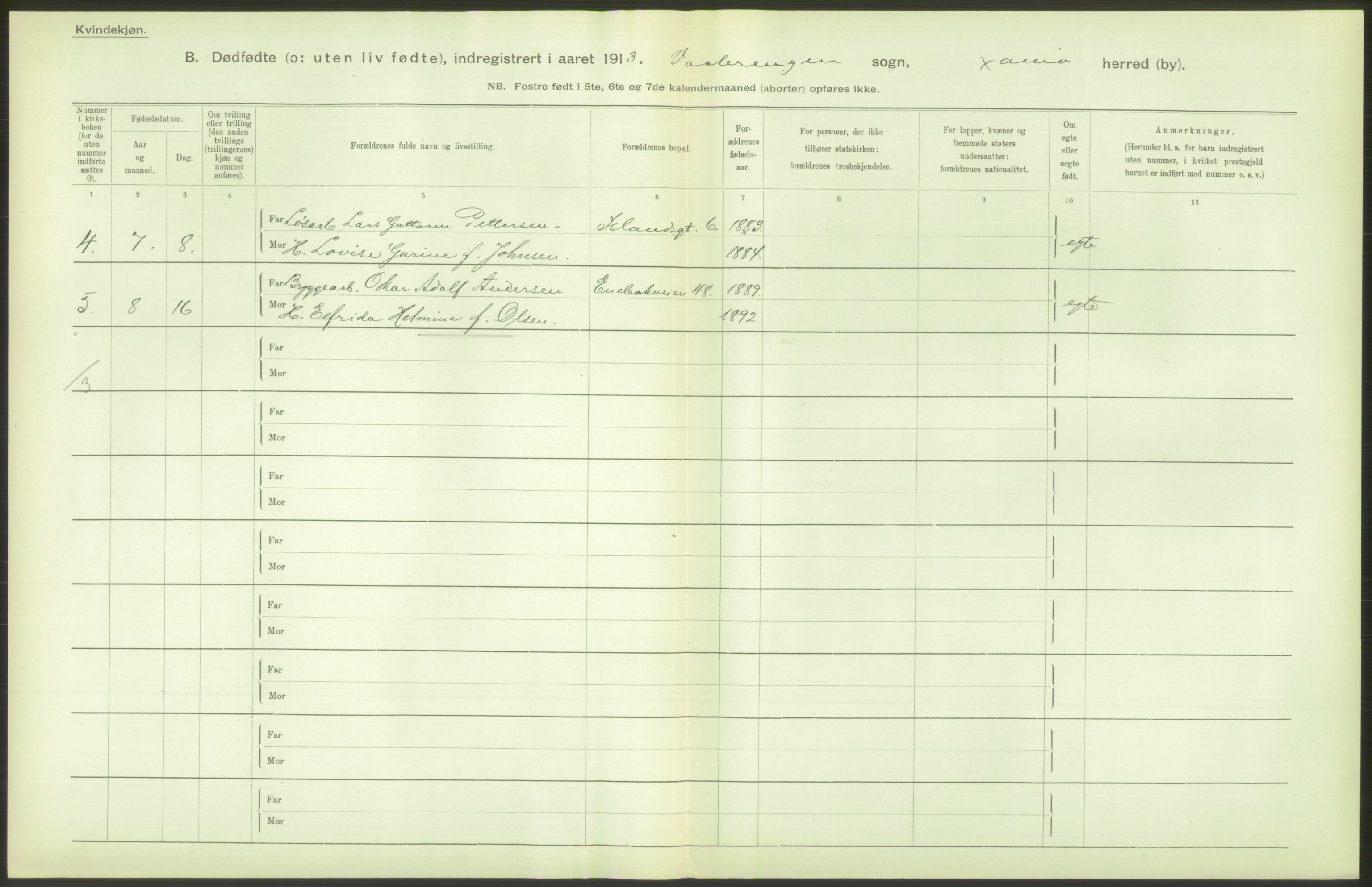 Statistisk sentralbyrå, Sosiodemografiske emner, Befolkning, RA/S-2228/D/Df/Dfb/Dfbc/L0010: Kristiania: Døde, dødfødte., 1913, s. 170