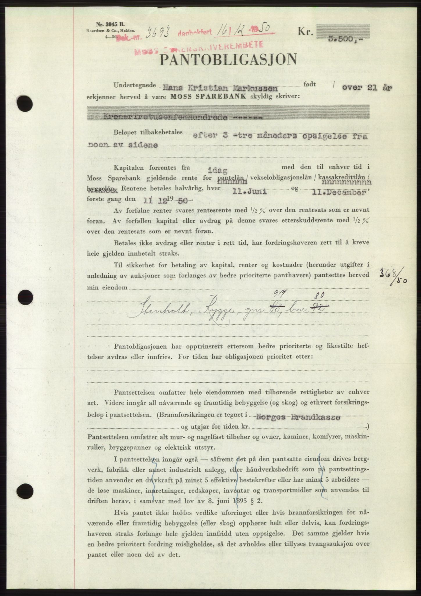 Moss sorenskriveri, SAO/A-10168: Pantebok nr. B25, 1950-1950, Dagboknr: 3693/1950
