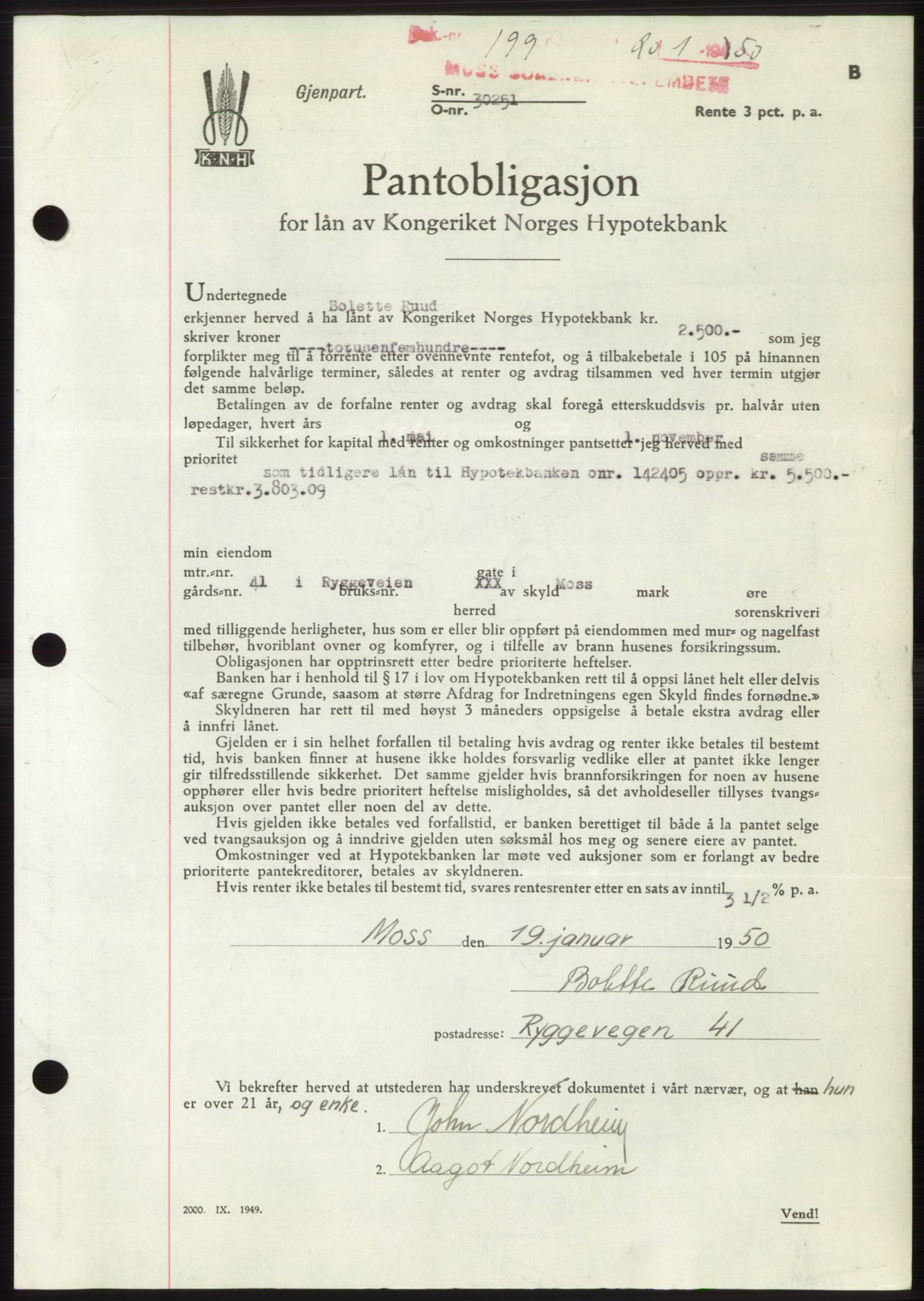 Moss sorenskriveri, SAO/A-10168: Pantebok nr. B23, 1949-1950, Dagboknr: 199/1950