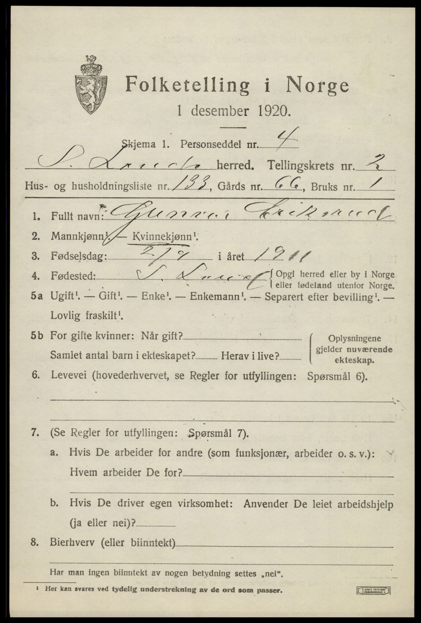 SAH, Folketelling 1920 for 0536 Søndre Land herred, 1920, s. 3781