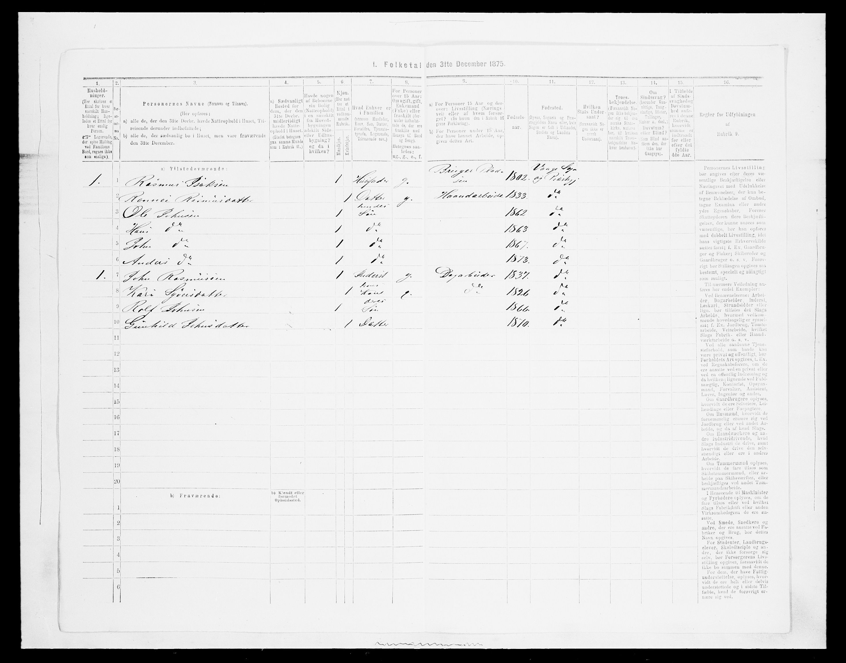 SAH, Folketelling 1875 for 0515P Vågå prestegjeld, 1875, s. 1059