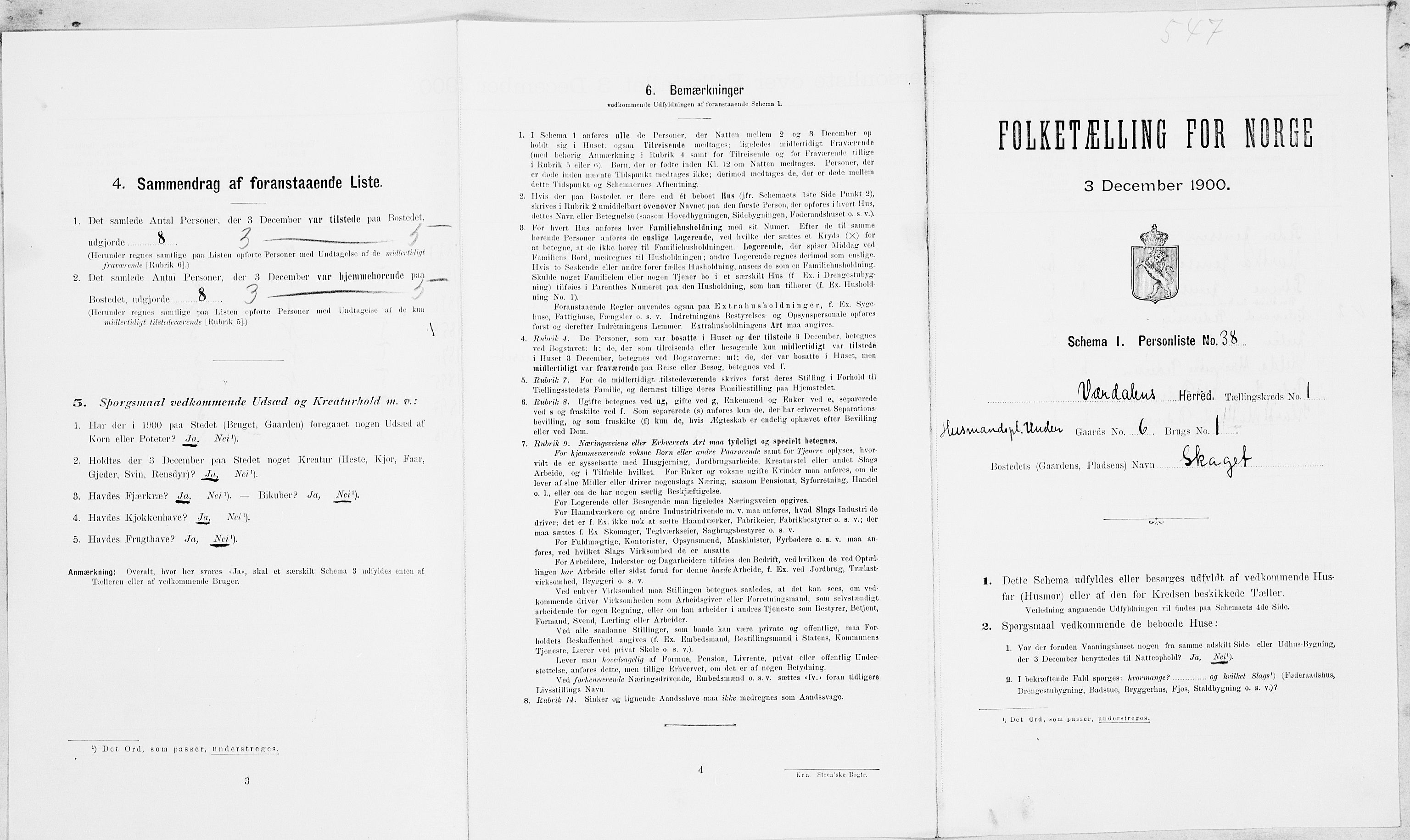 SAT, Folketelling 1900 for 1721 Verdal herred, 1900, s. 219