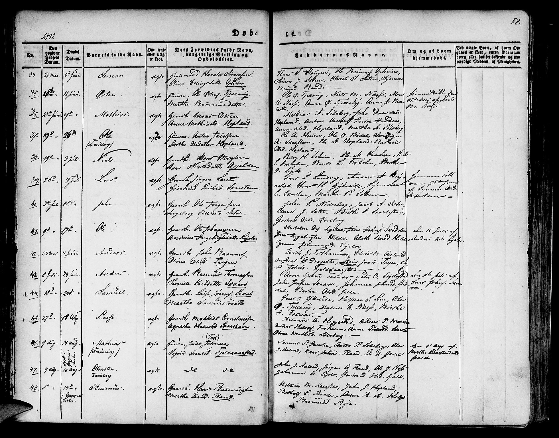 Innvik sokneprestembete, AV/SAB-A-80501: Ministerialbok nr. A 4I, 1831-1846, s. 58