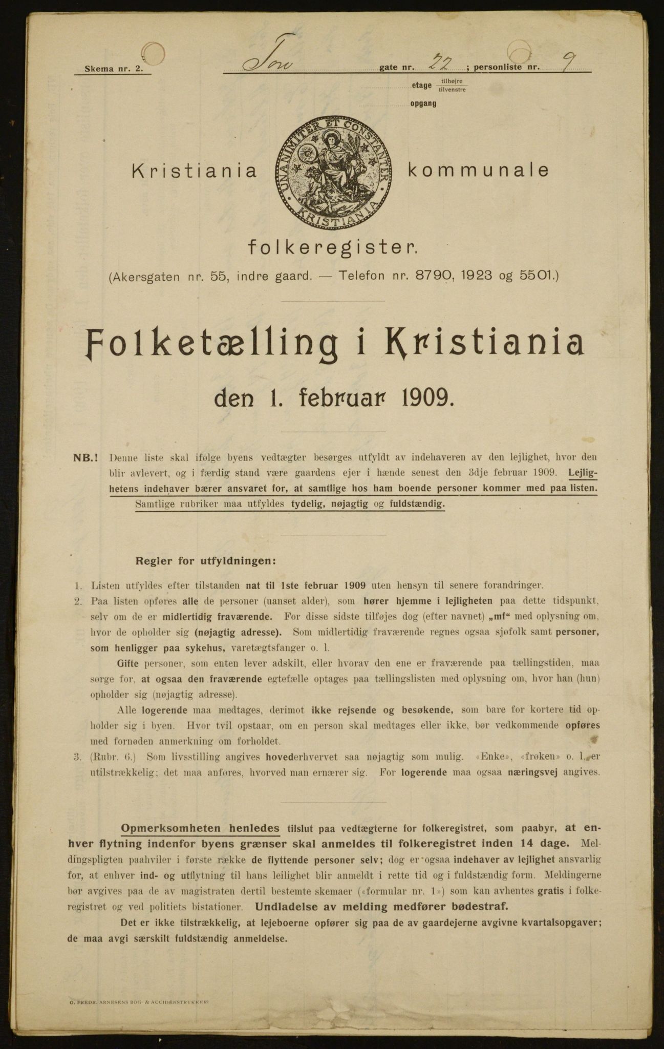 OBA, Kommunal folketelling 1.2.1909 for Kristiania kjøpstad, 1909, s. 103499