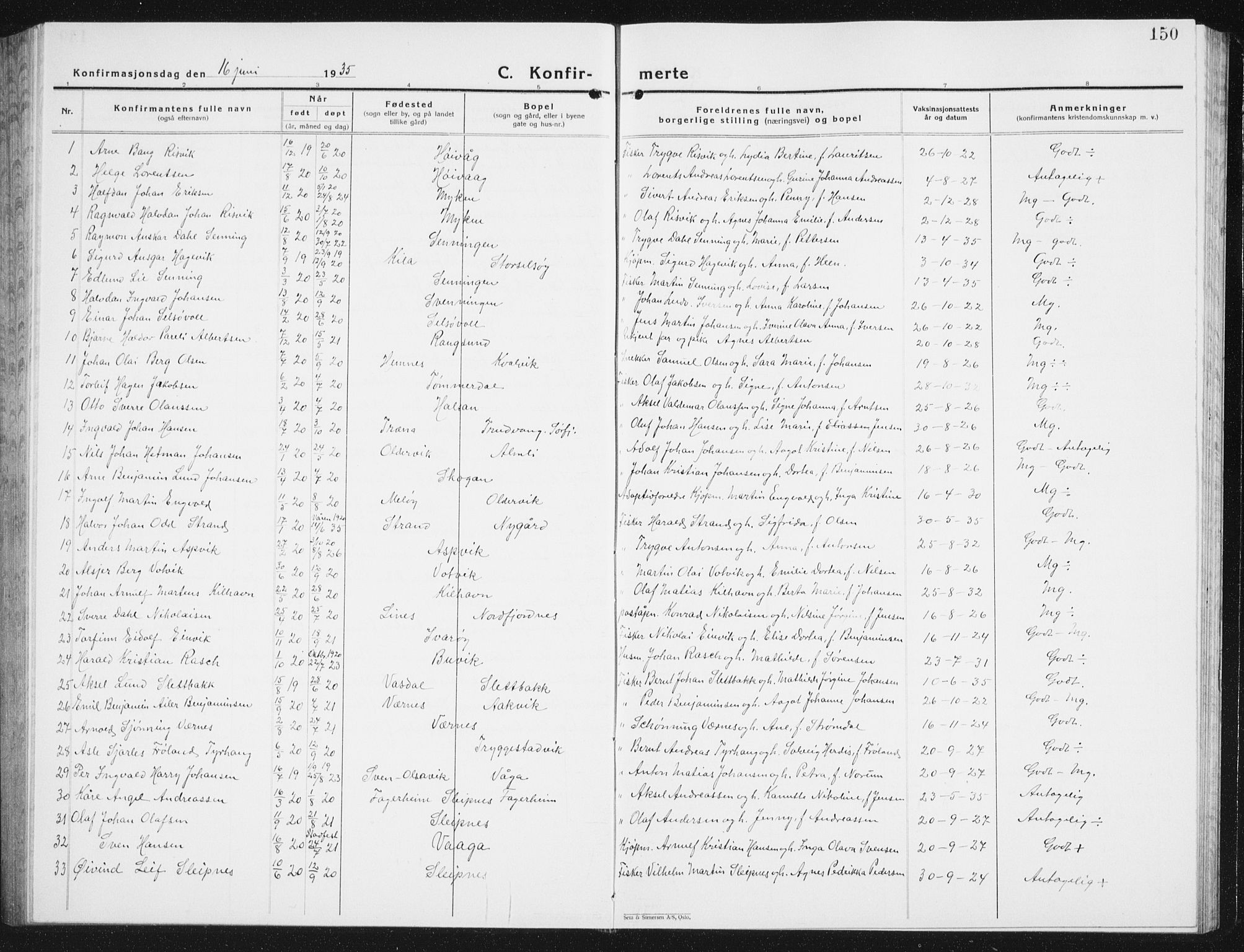 Ministerialprotokoller, klokkerbøker og fødselsregistre - Nordland, SAT/A-1459/841/L0622: Klokkerbok nr. 841C06, 1924-1942, s. 150