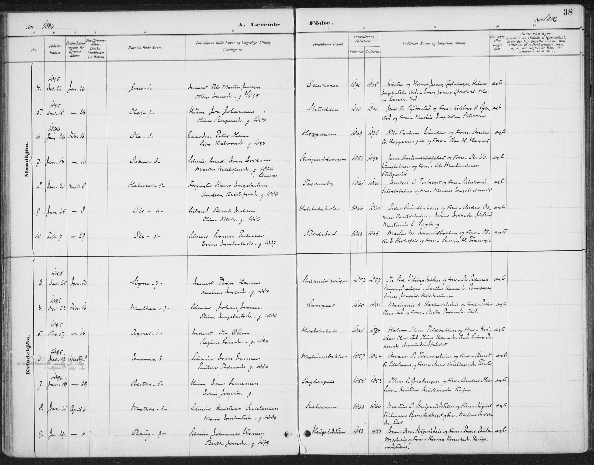 Romedal prestekontor, AV/SAH-PREST-004/K/L0008: Ministerialbok nr. 8, 1887-1905, s. 38