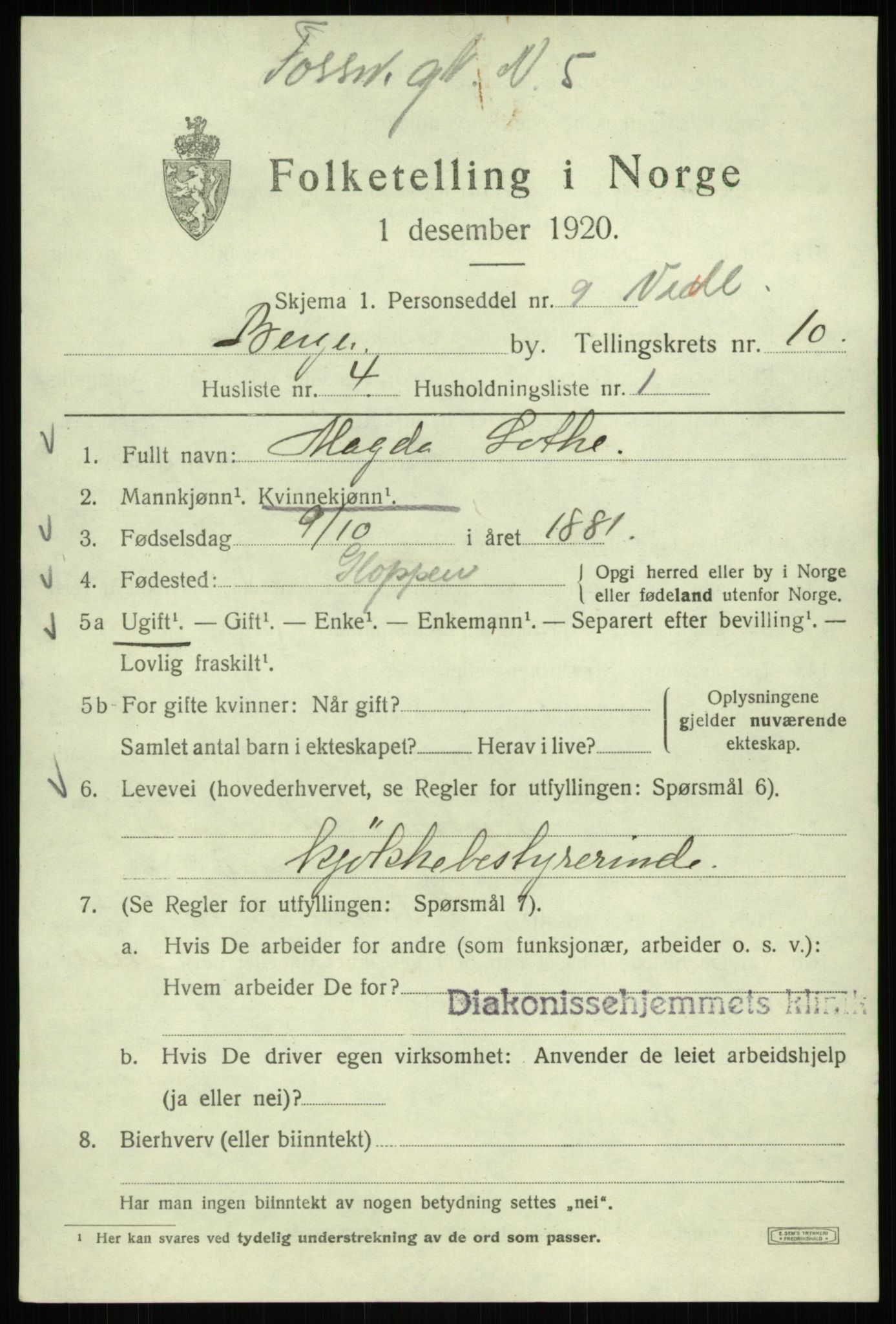 SAB, Folketelling 1920 for 1301 Bergen kjøpstad, 1920, s. 71383