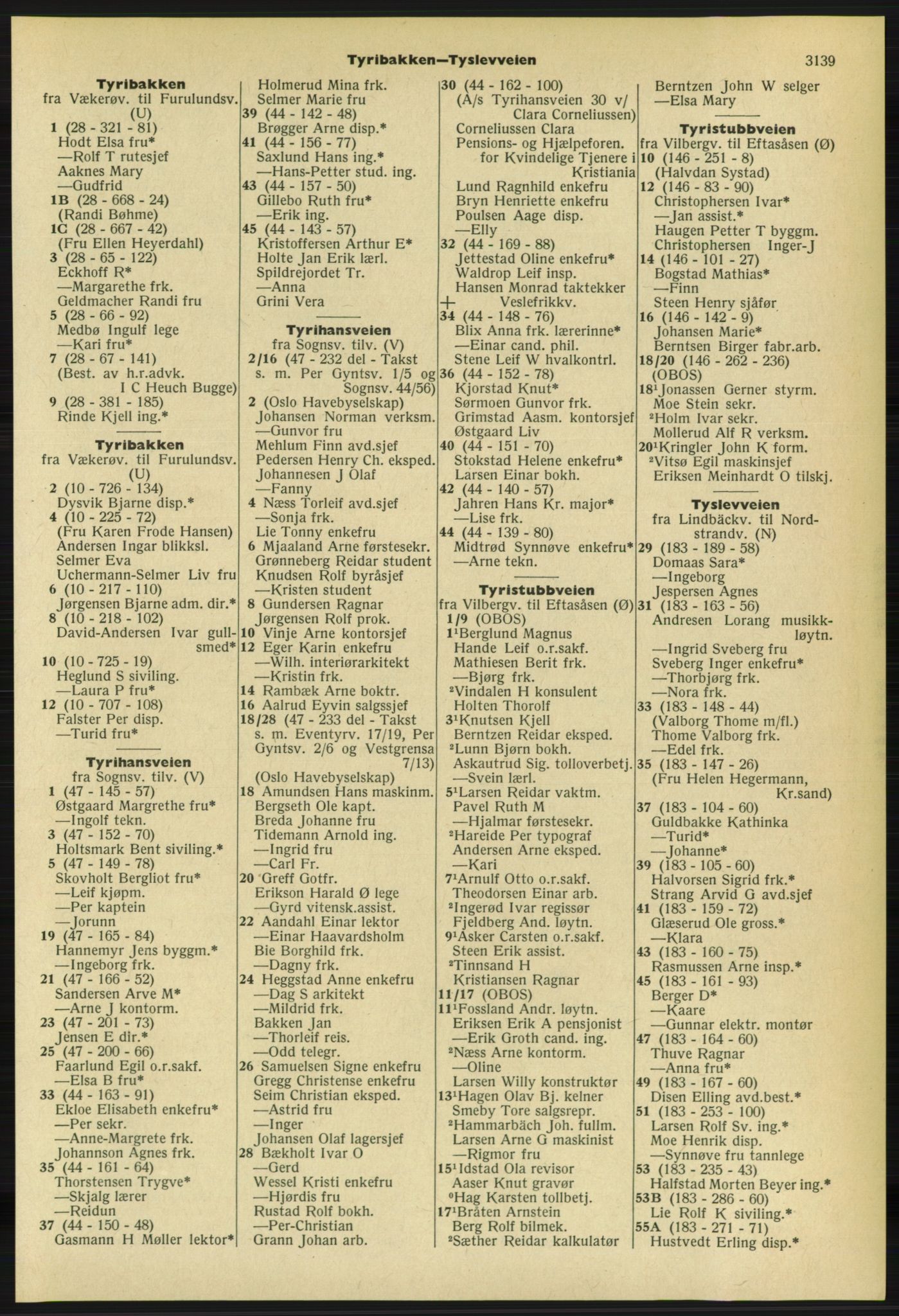 Kristiania/Oslo adressebok, PUBL/-, 1961-1962, s. 3139
