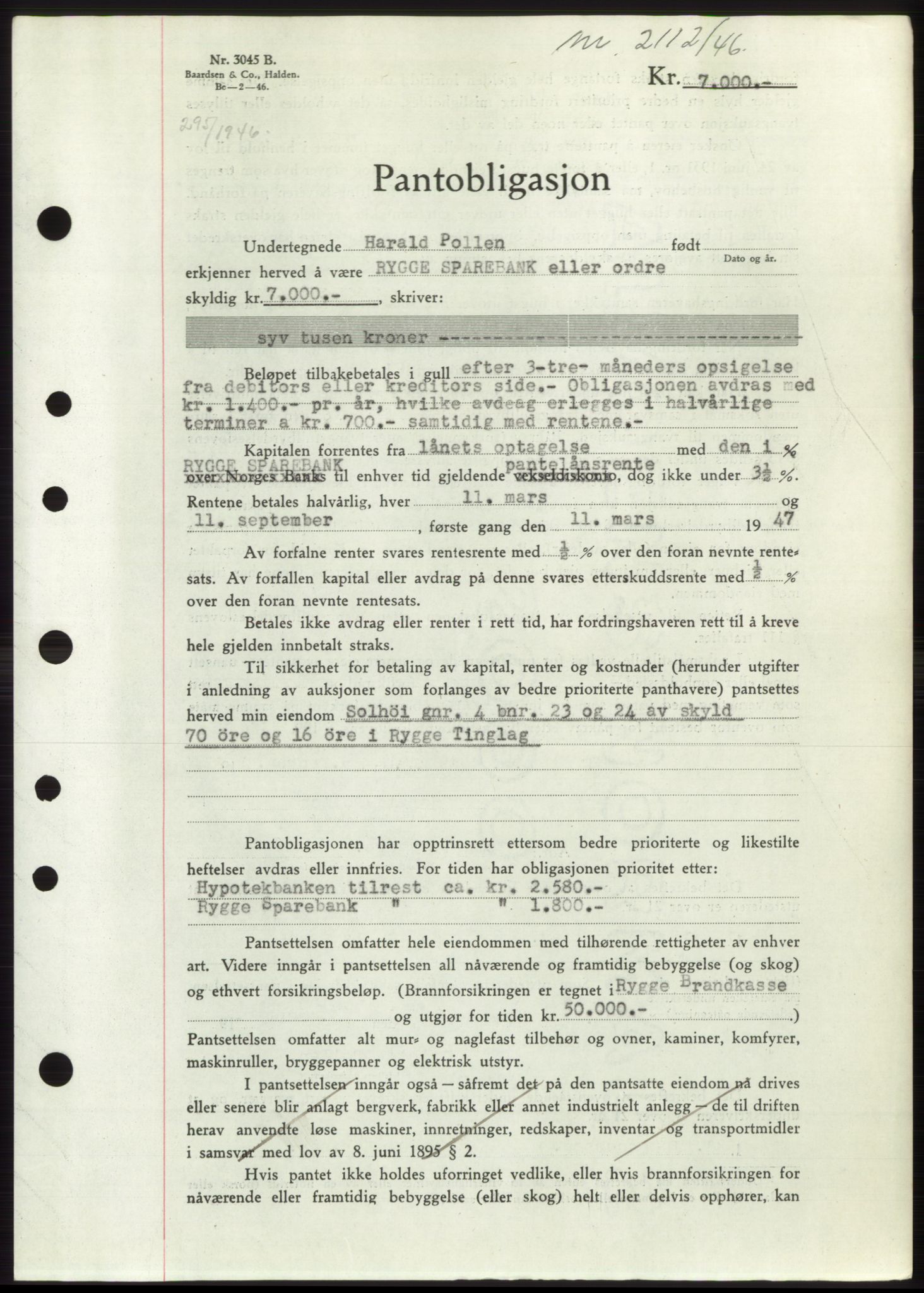 Moss sorenskriveri, SAO/A-10168: Pantebok nr. B15, 1946-1946, Dagboknr: 2112/1946