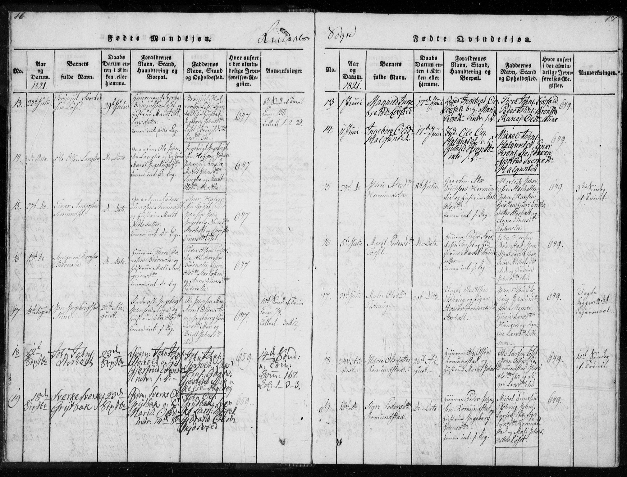 Ministerialprotokoller, klokkerbøker og fødselsregistre - Møre og Romsdal, AV/SAT-A-1454/595/L1041: Ministerialbok nr. 595A03, 1819-1829, s. 16-17