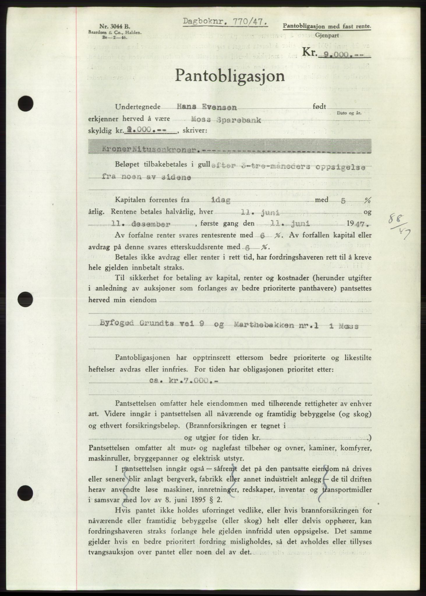 Moss sorenskriveri, SAO/A-10168: Pantebok nr. B16, 1946-1947, Dagboknr: 770/1947