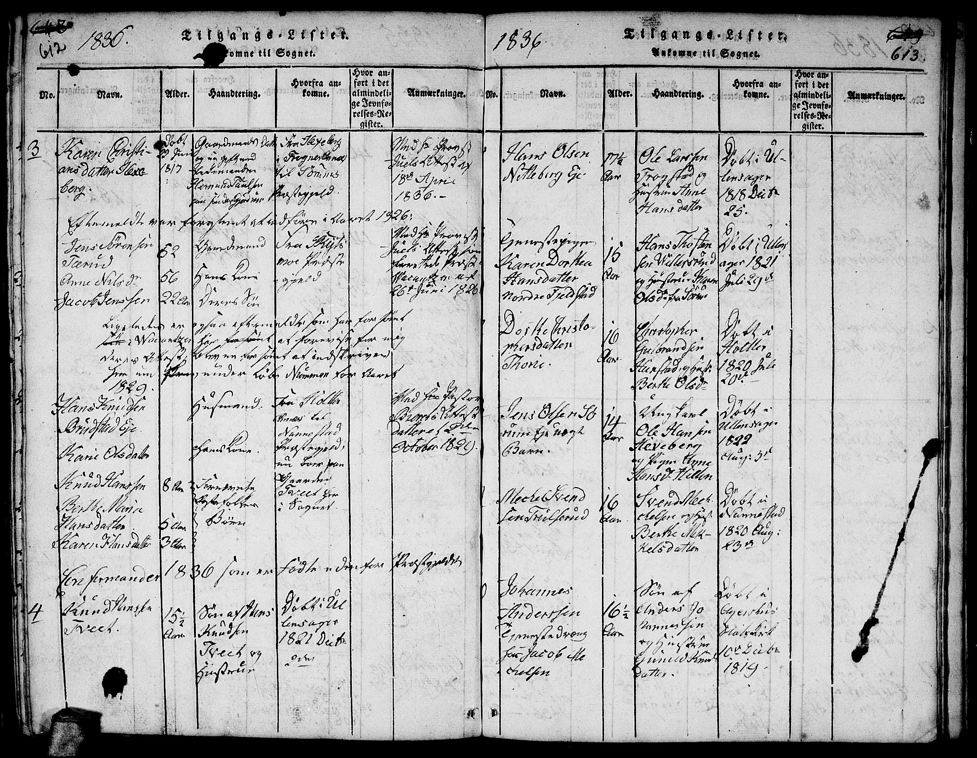 Gjerdrum prestekontor Kirkebøker, AV/SAO-A-10412b/F/Fa/L0004: Ministerialbok nr. I 4, 1816-1836, s. 612-613
