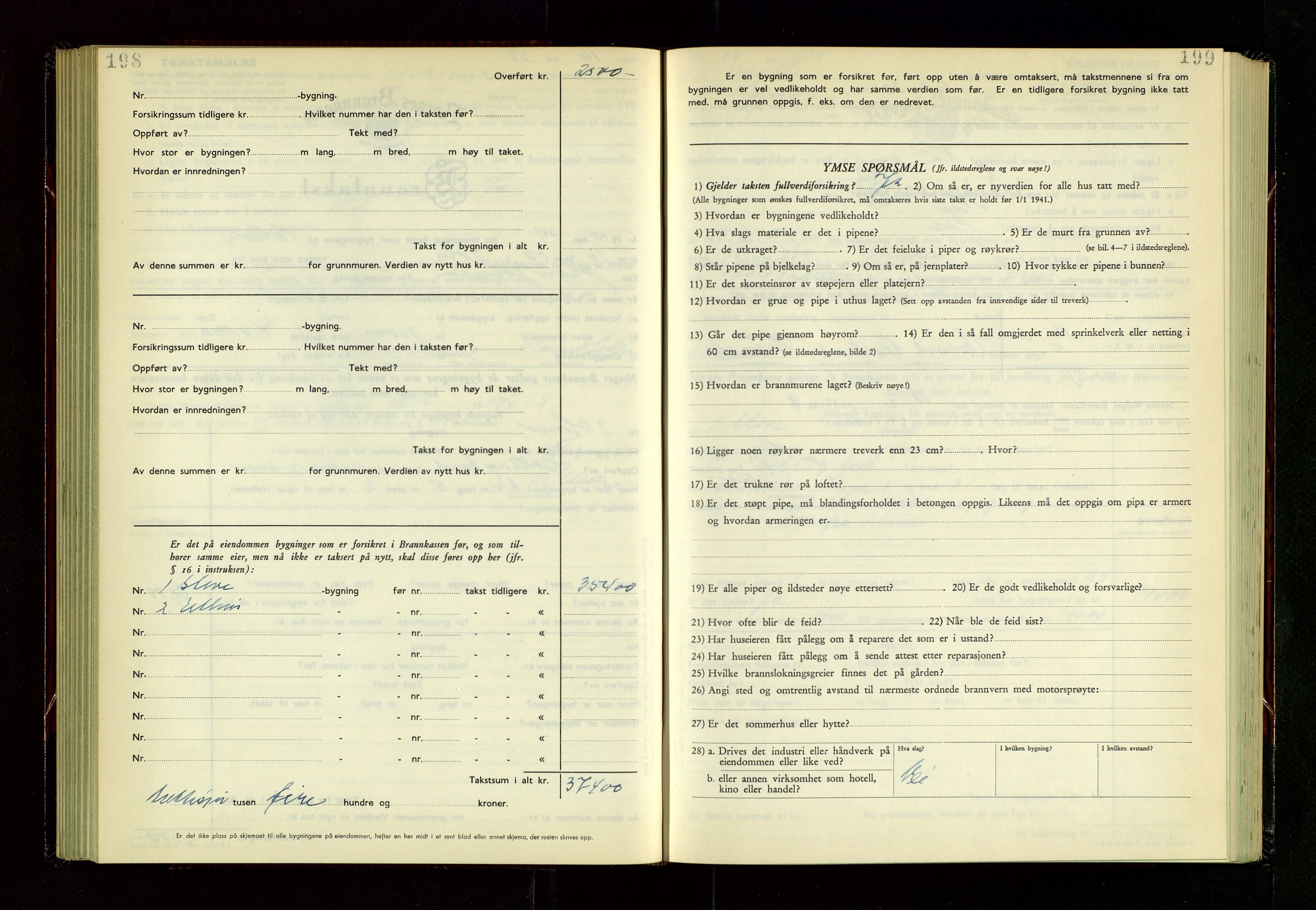 Håland lensmannskontor, AV/SAST-A-100100/Gob/L0014: "Branntakstprotokoll" - skjematakst, 1951-1955, s. 198-199