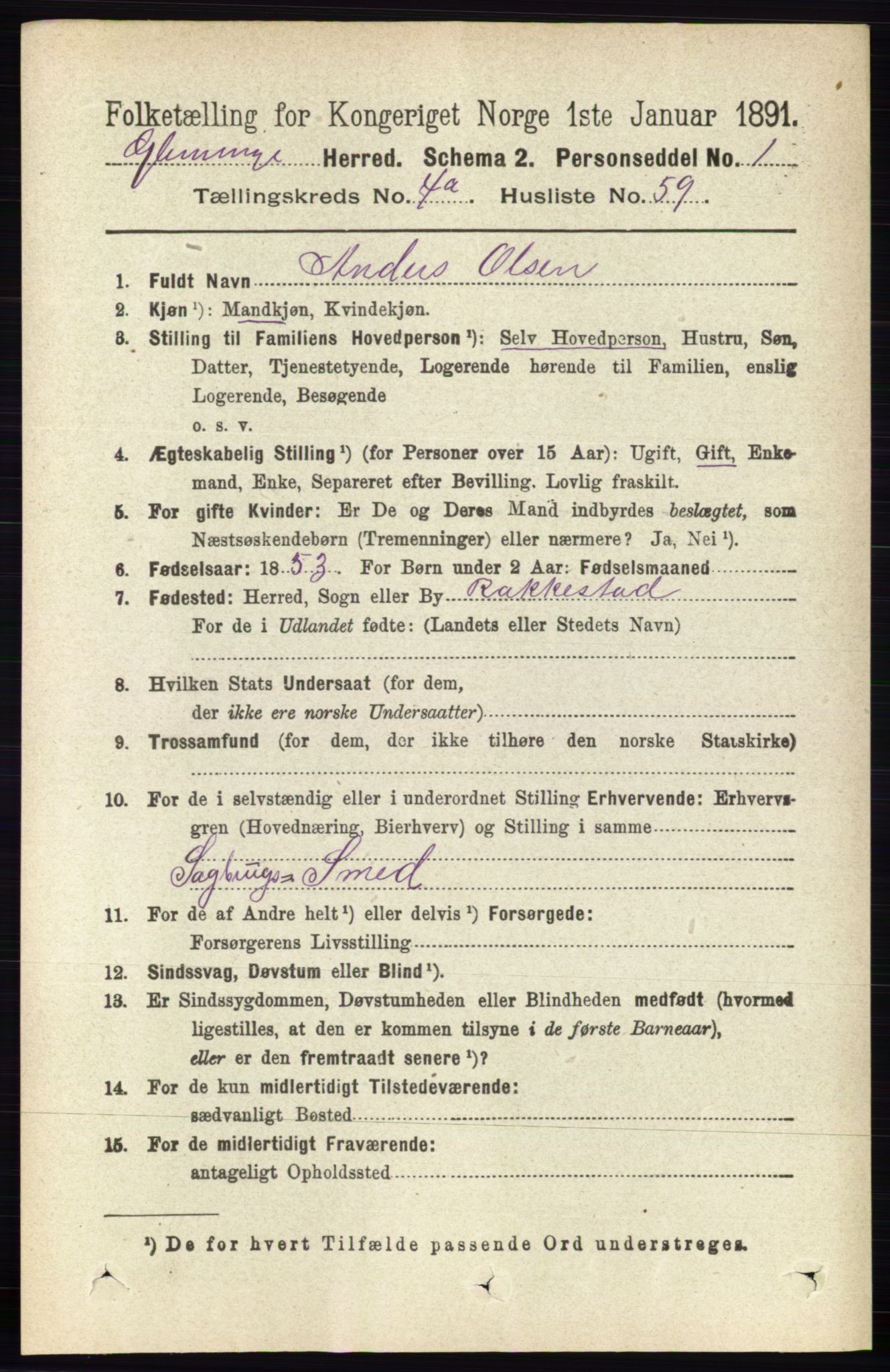 RA, Folketelling 1891 for 0132 Glemmen herred, 1891, s. 4074