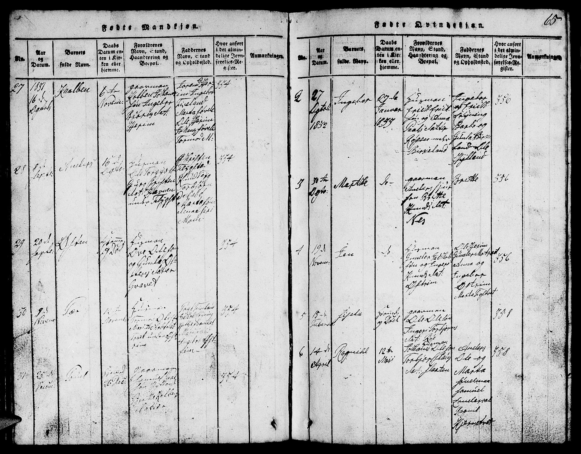 Suldal sokneprestkontor, SAST/A-101845/01/V/L0002: Klokkerbok nr. B 2, 1816-1845, s. 65