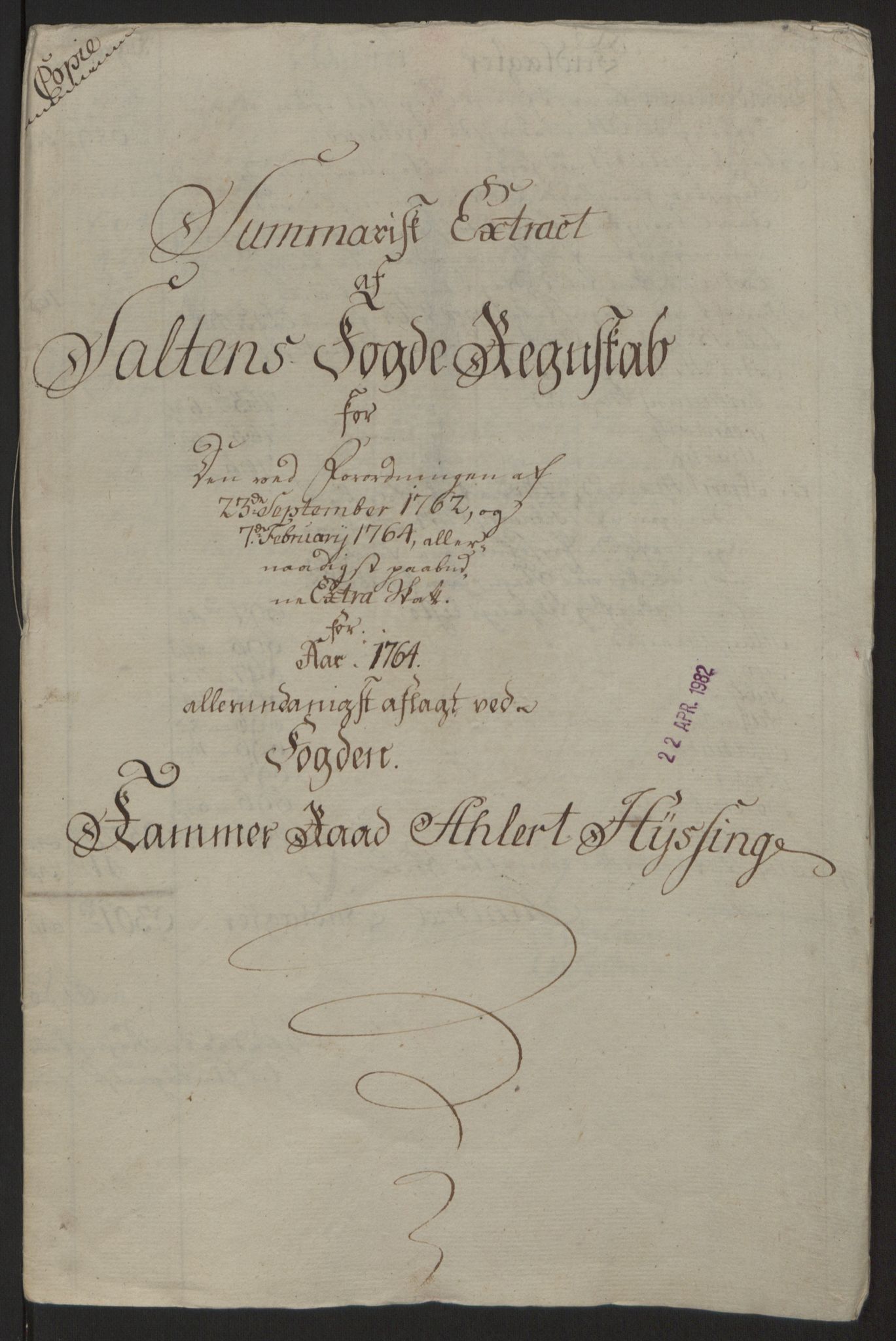 Rentekammeret inntil 1814, Reviderte regnskaper, Fogderegnskap, AV/RA-EA-4092/R66/L4670: Ekstraskatten Salten, 1762-1764, s. 180