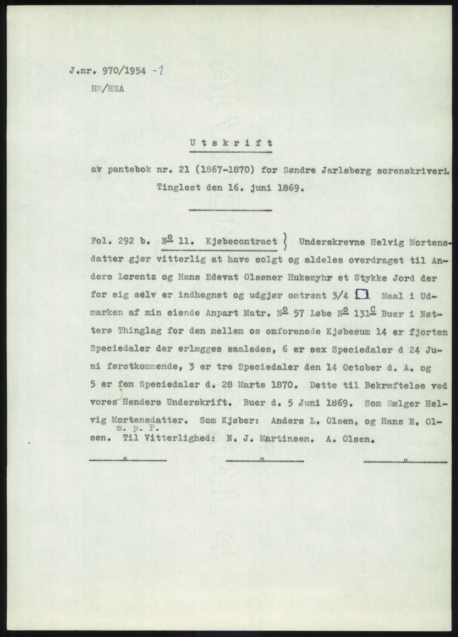 Statsarkivet i Kongsberg, AV/SAKO-A-0001/E/Ee/L0002: Avskrifter, SAO jnr. 961/1954 - 149/1955, 1954-1955, s. 22