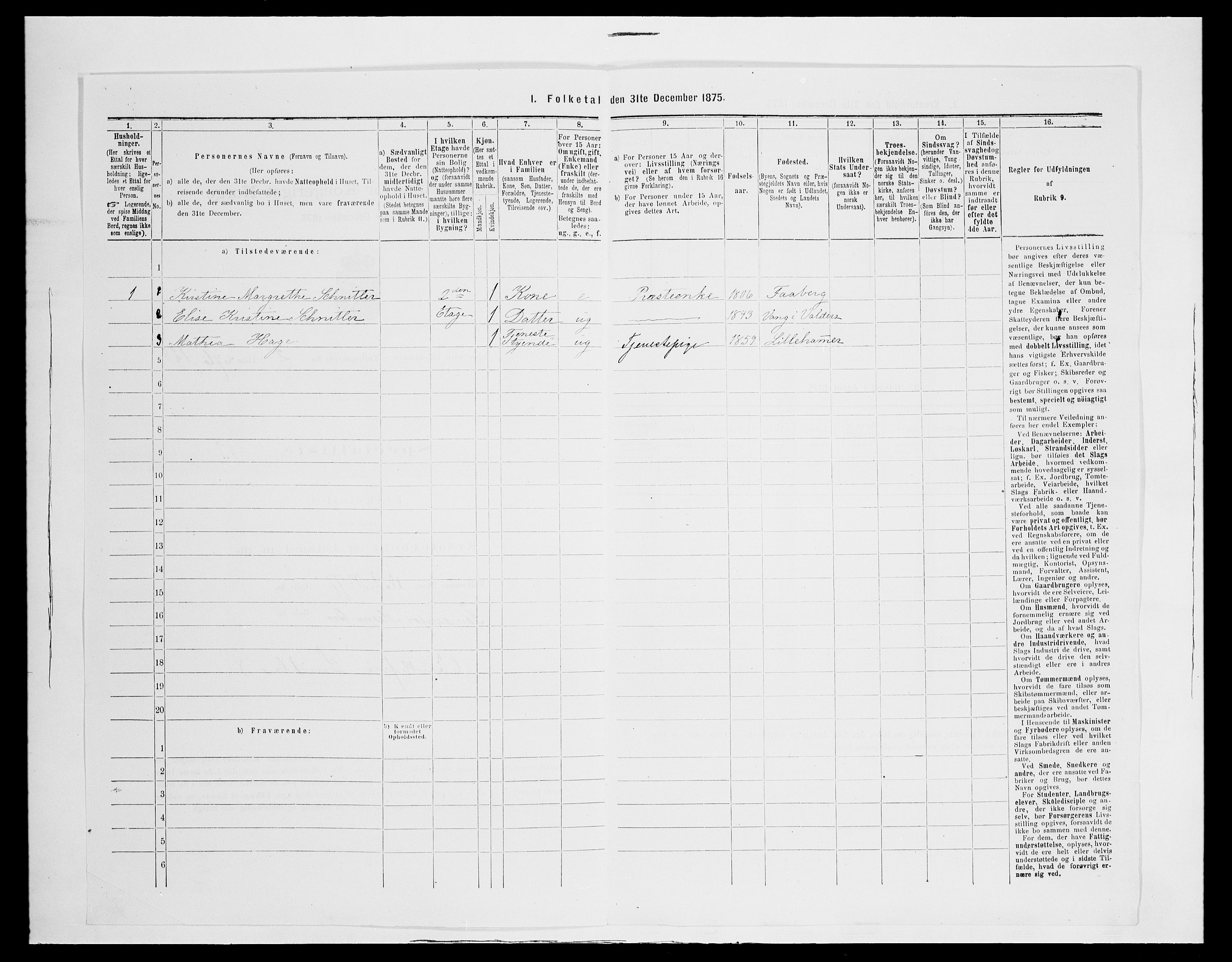 SAH, Folketelling 1875 for 0501B Fåberg prestegjeld, Lillehammer kjøpstad, 1875, s. 289