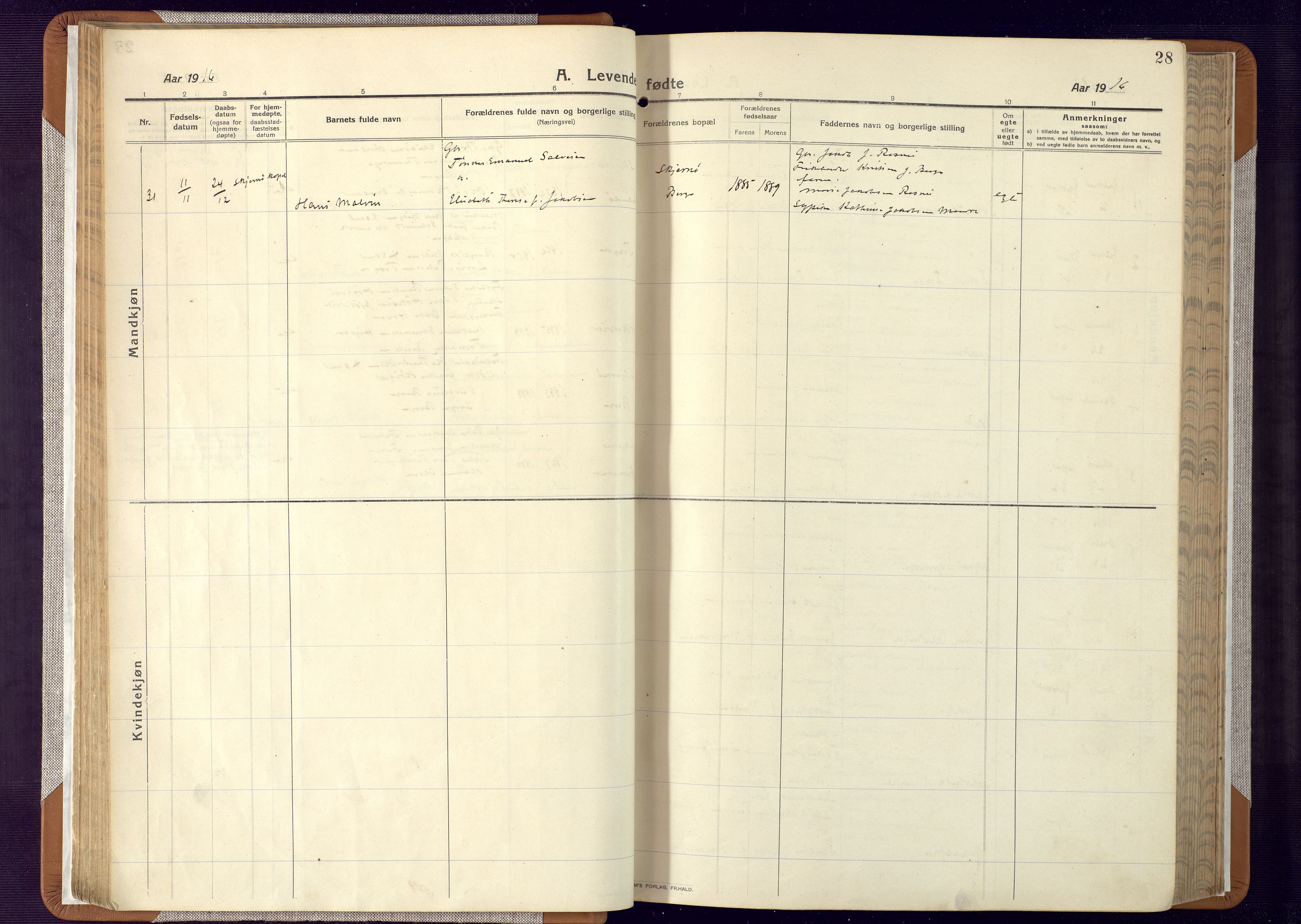 Mandal sokneprestkontor, SAK/1111-0030/F/Fa/Faa/L0022: Ministerialbok nr. A 22, 1913-1925, s. 28