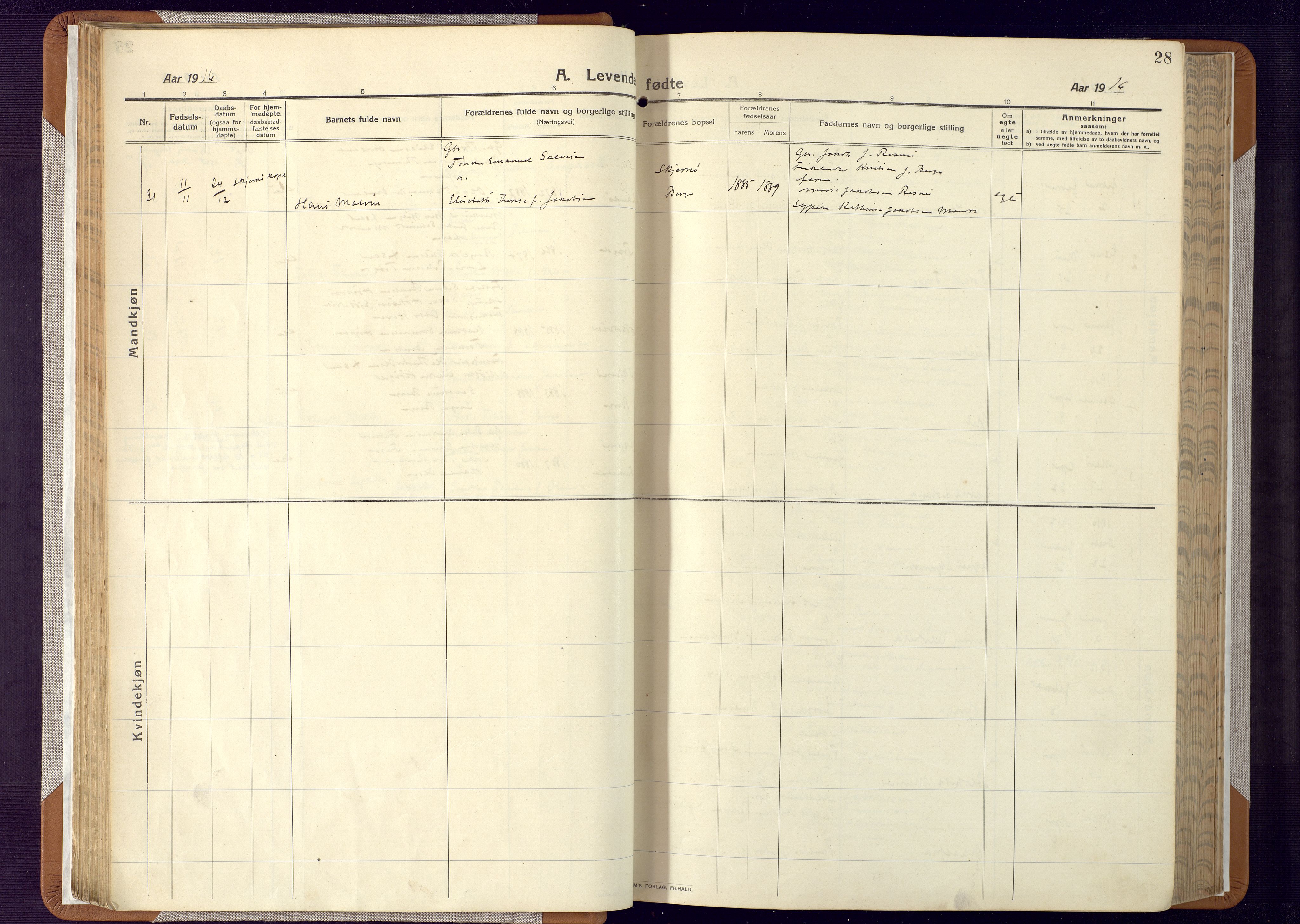 Mandal sokneprestkontor, AV/SAK-1111-0030/F/Fa/Faa/L0022: Ministerialbok nr. A 22, 1913-1925, s. 28