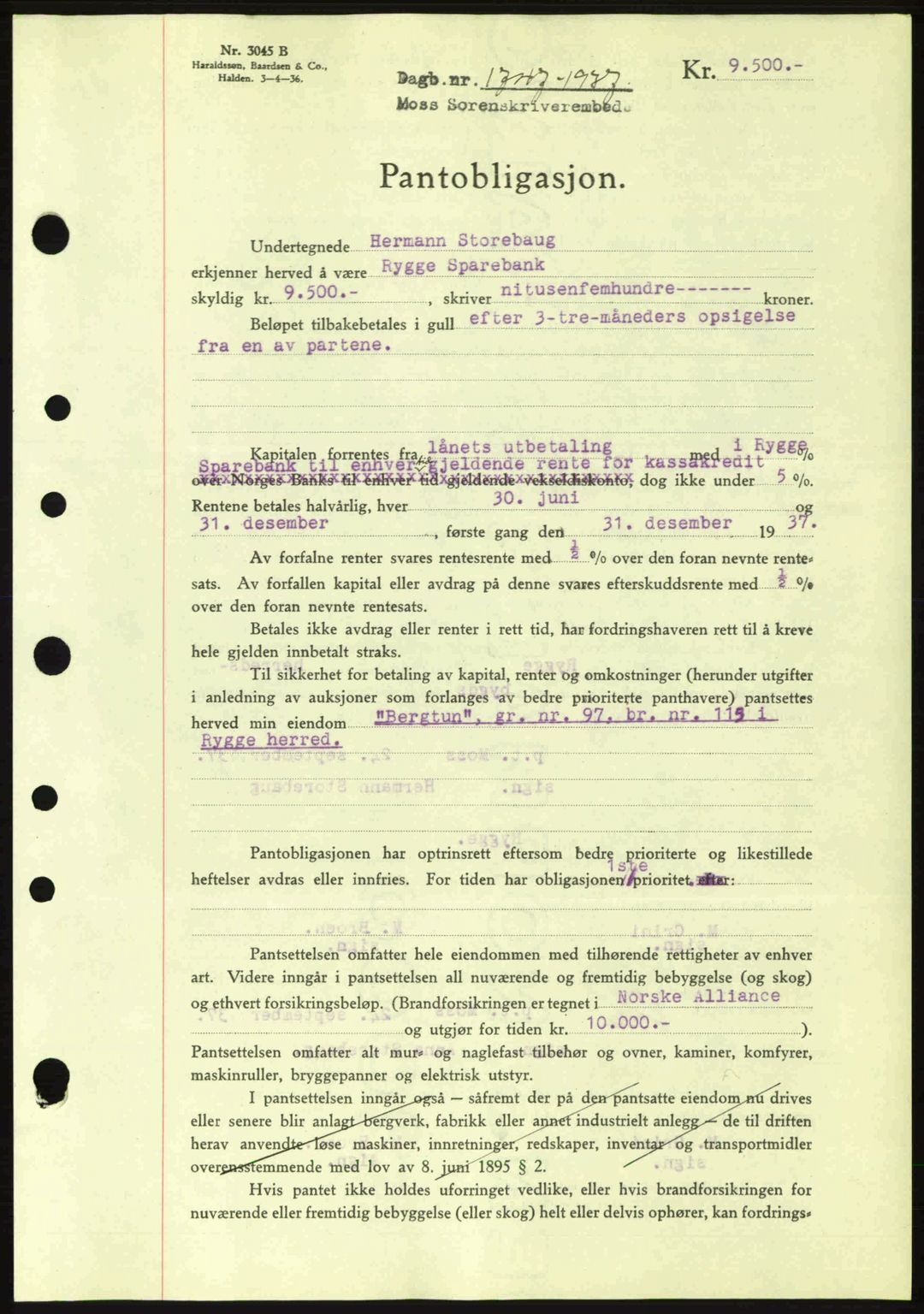 Moss sorenskriveri, SAO/A-10168: Pantebok nr. B4, 1937-1938, Dagboknr: 1747/1937