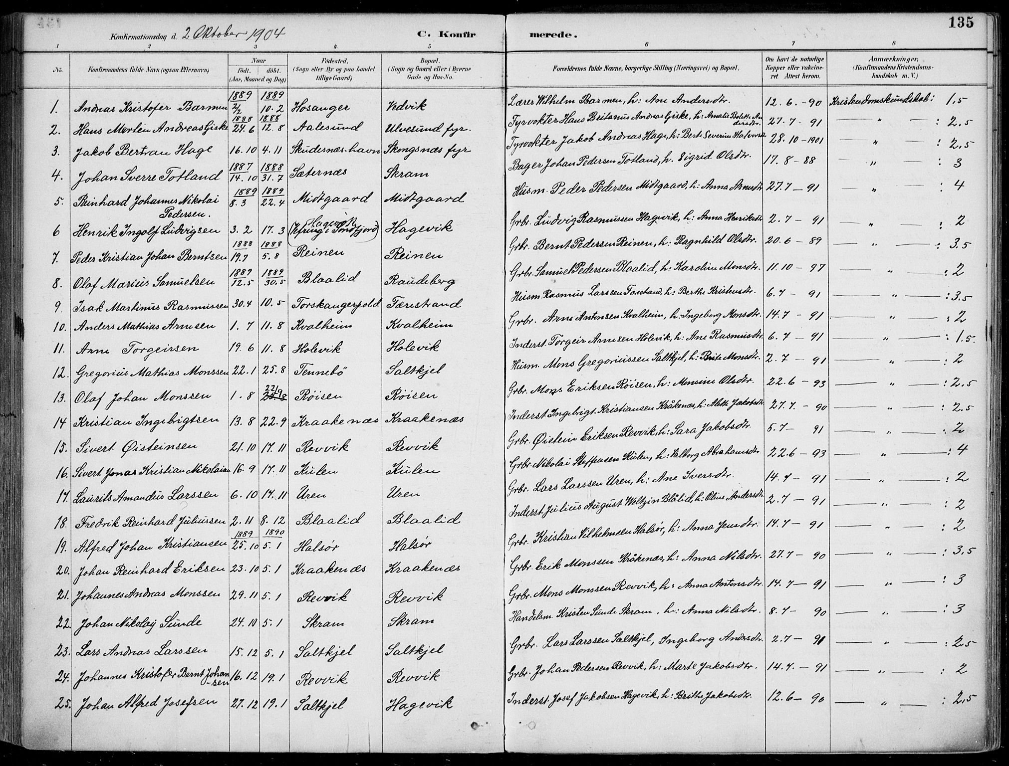 Selje sokneprestembete, AV/SAB-A-99938/H/Ha/Haa/Haac/L0002: Ministerialbok nr. C  2, 1889-1904, s. 135